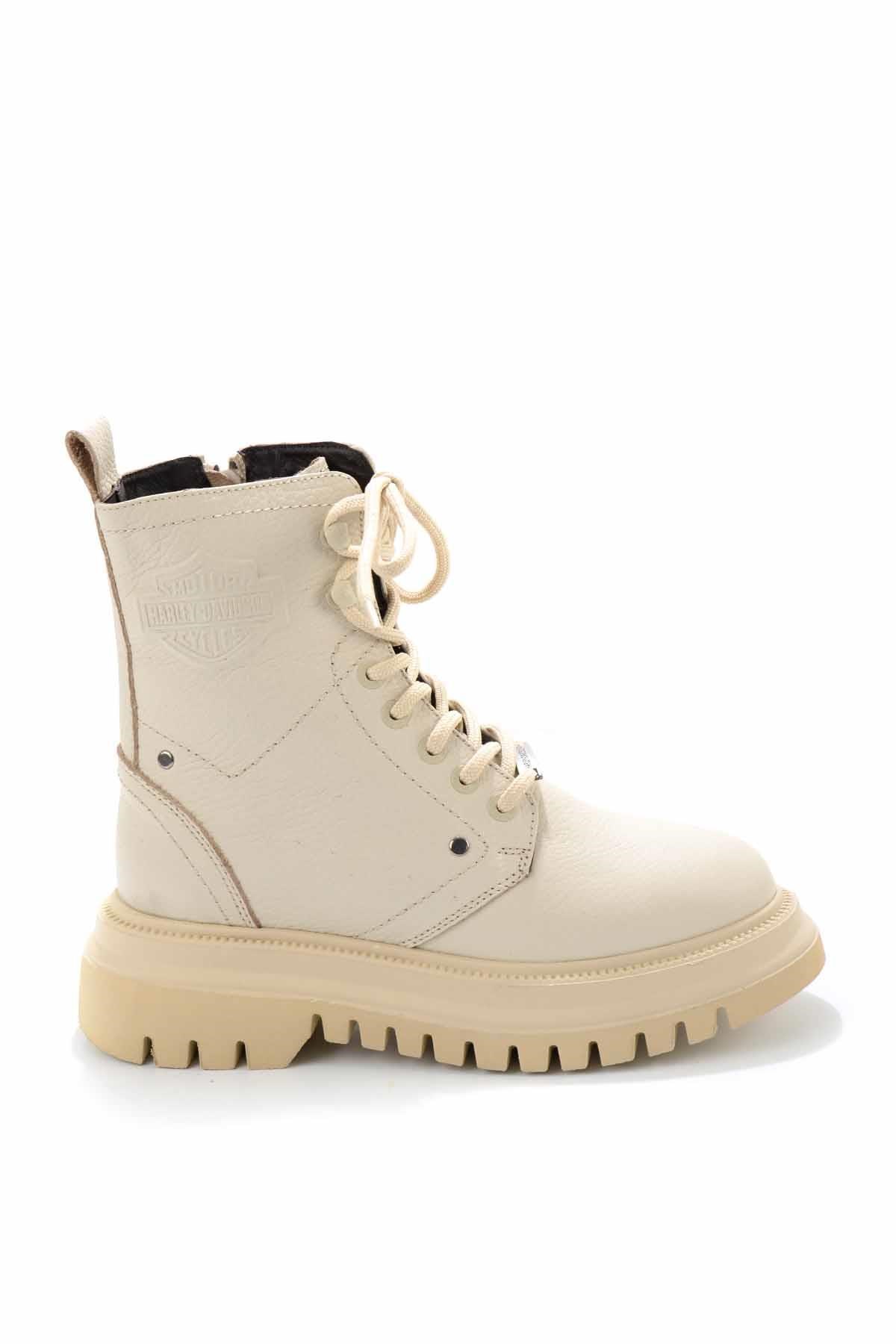 Beige Hakiki Deri Kadın Bot & Bootie HD0777002903