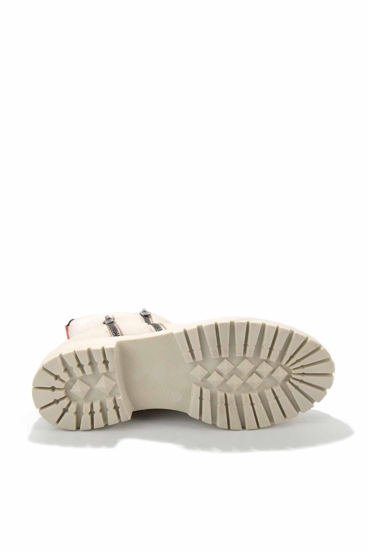 Beige Hakiki Deri Kadın Bot & Bootie HD0777003903