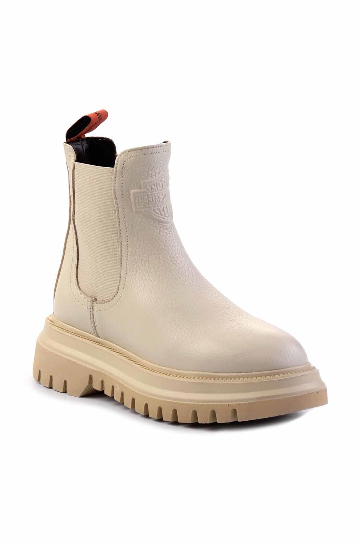 Beige Hakiki Deri Kadın Bot & Bootie HD0777003103