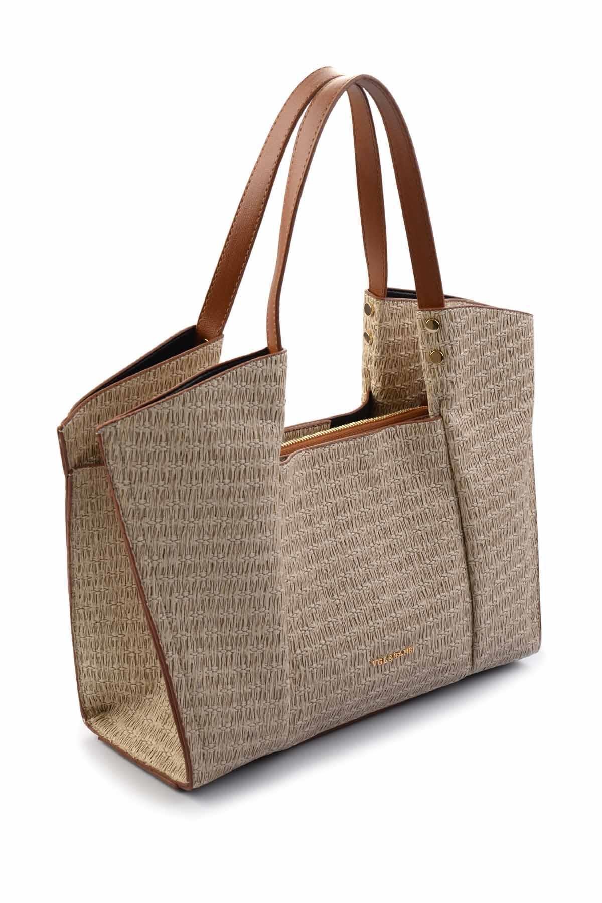 Bej Baskı  Kadın Omuz Çantası C06004902428