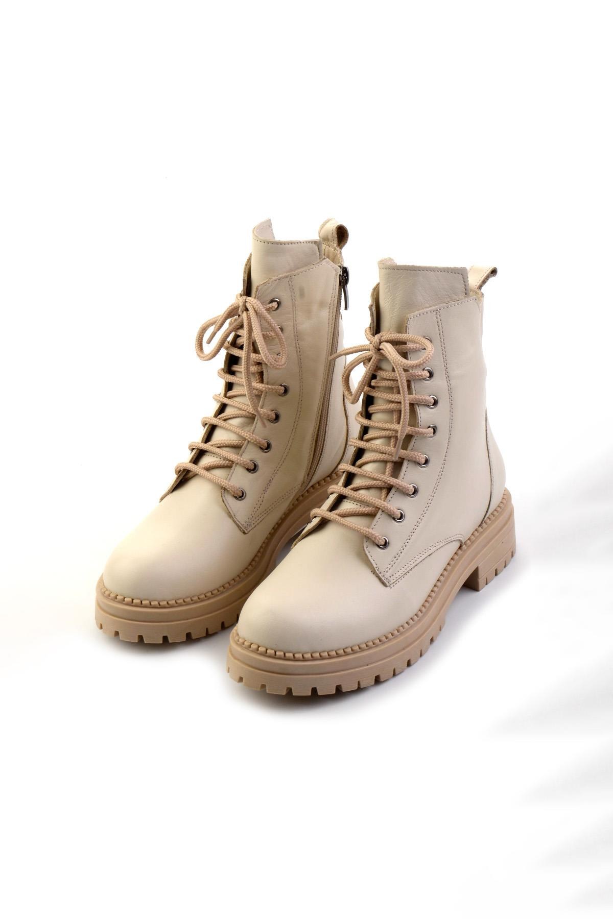Bej Hakiki Deri Kadın Bot & Bootie K02040451203