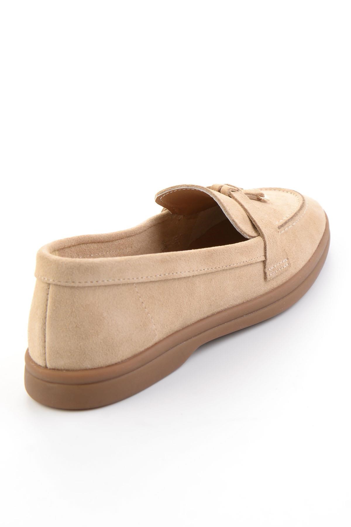 Bej Hakiki Deri Kadın Loafer Ayakkabı K01045035802
