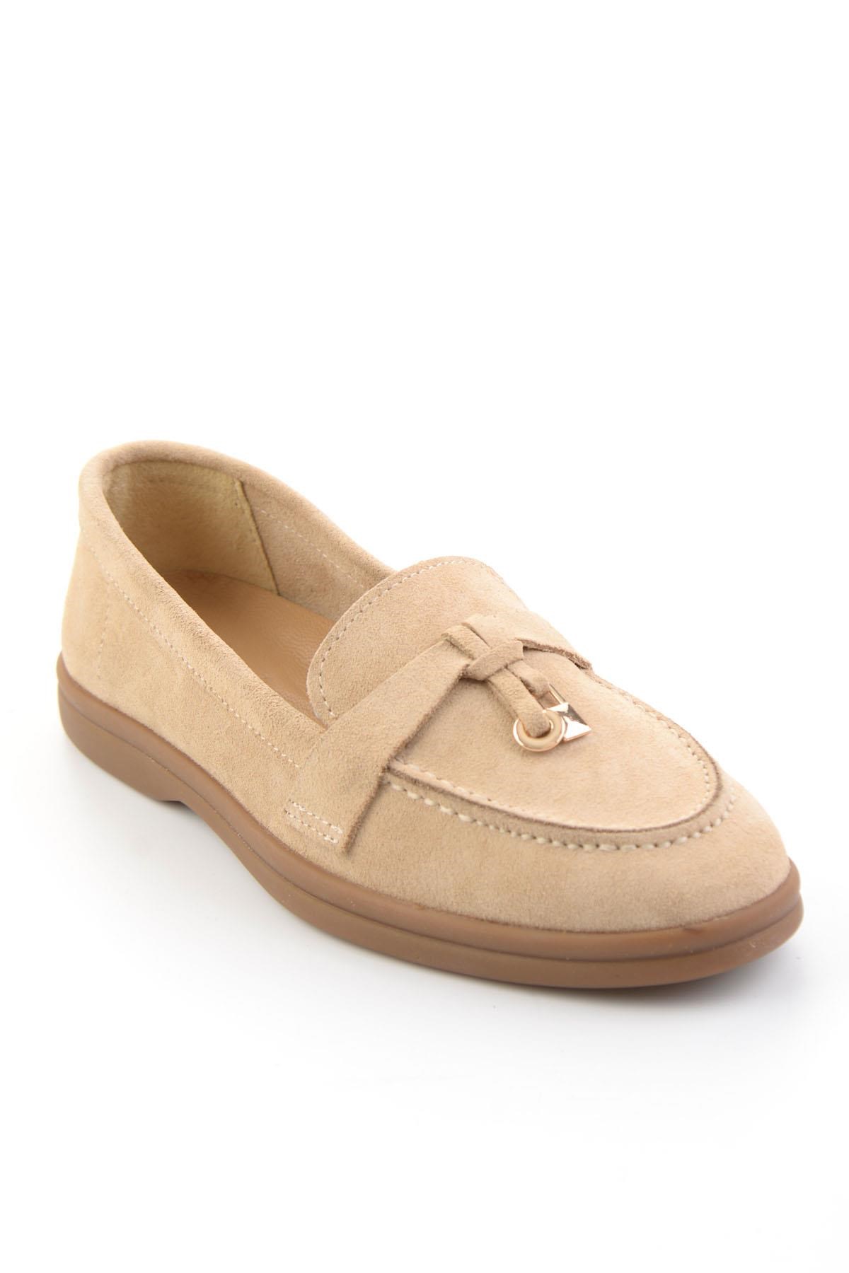 Bej Hakiki Deri Kadın Loafer Ayakkabı K01045035802
