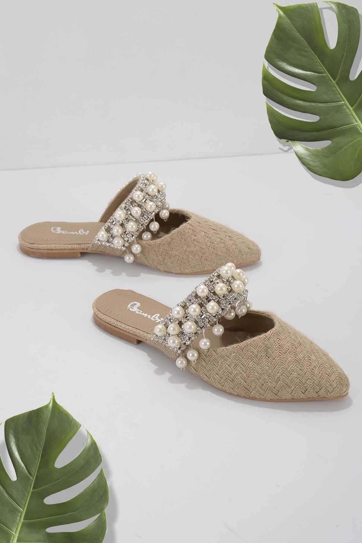 Bej Hasır  Kadın Terlik K04667003528