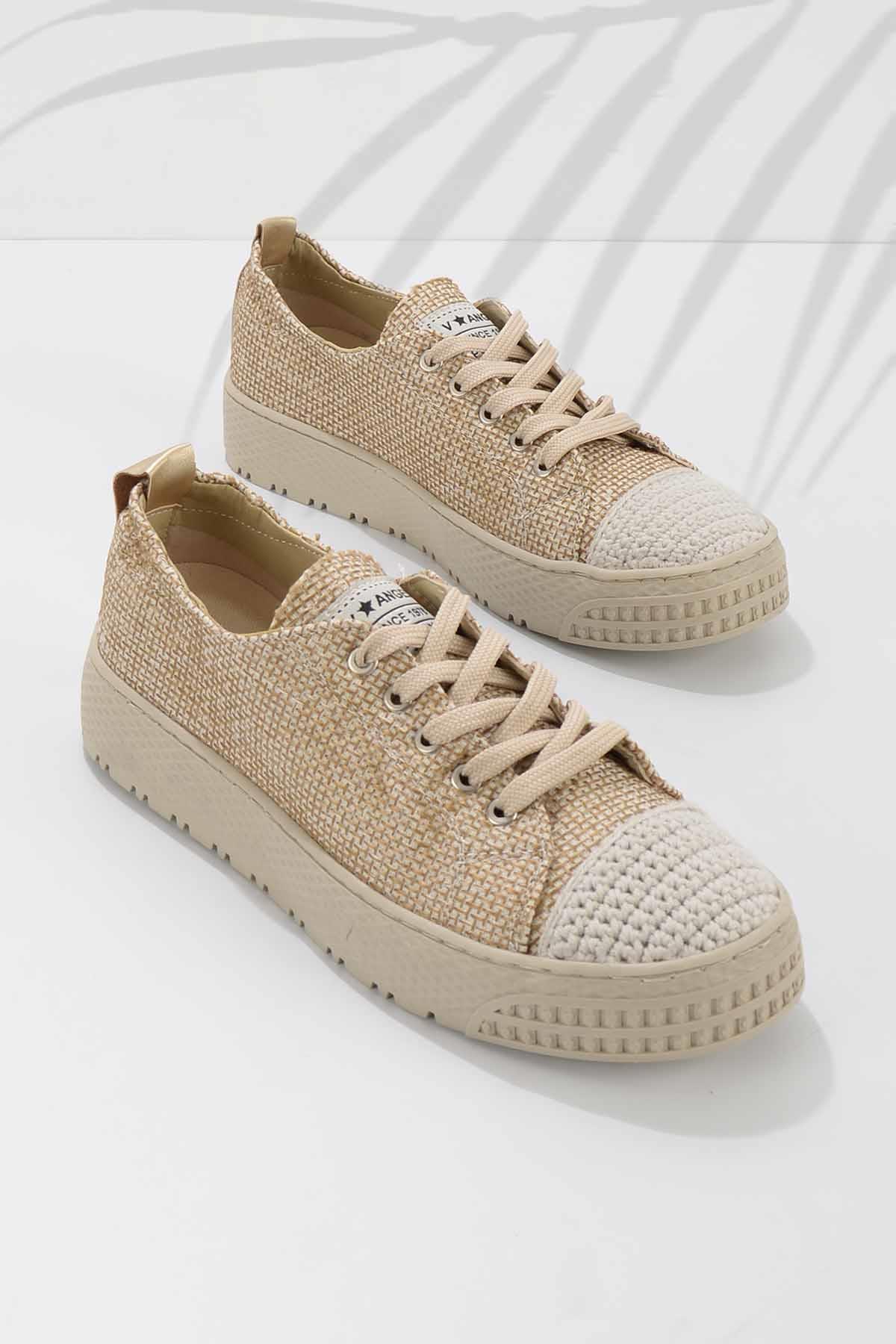 Bej Keten  Kadın Sneaker K01129012018