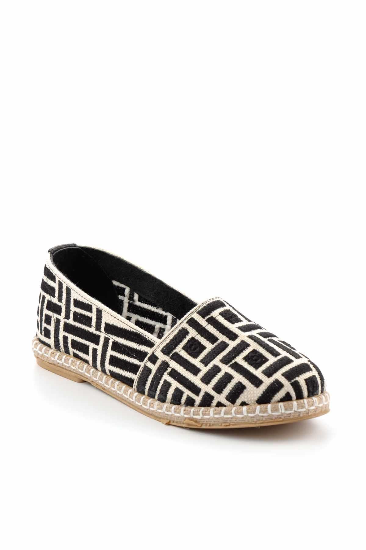 Bej Siyah Leather Kadın Espadril K01534070628