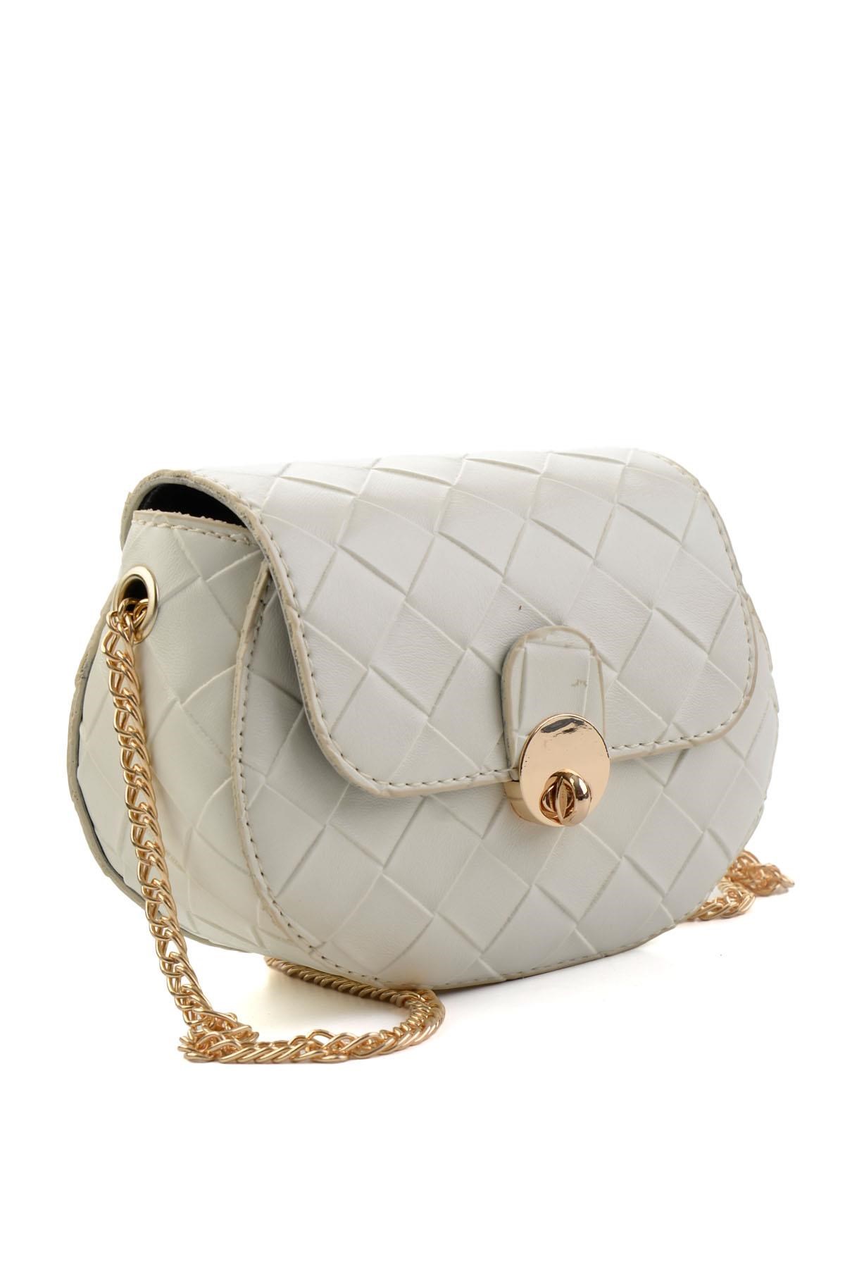 Beyaz Baskı Detaylı  Kadın Postacı Çanta C06168091410