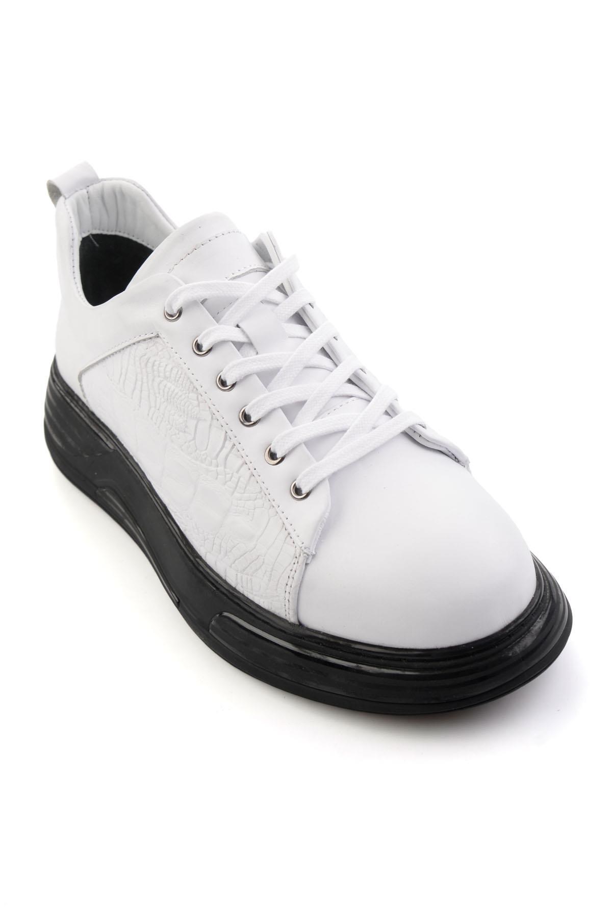 Beyaz Baskılı Hakiki Deri Erkek Sneaker E01080216843