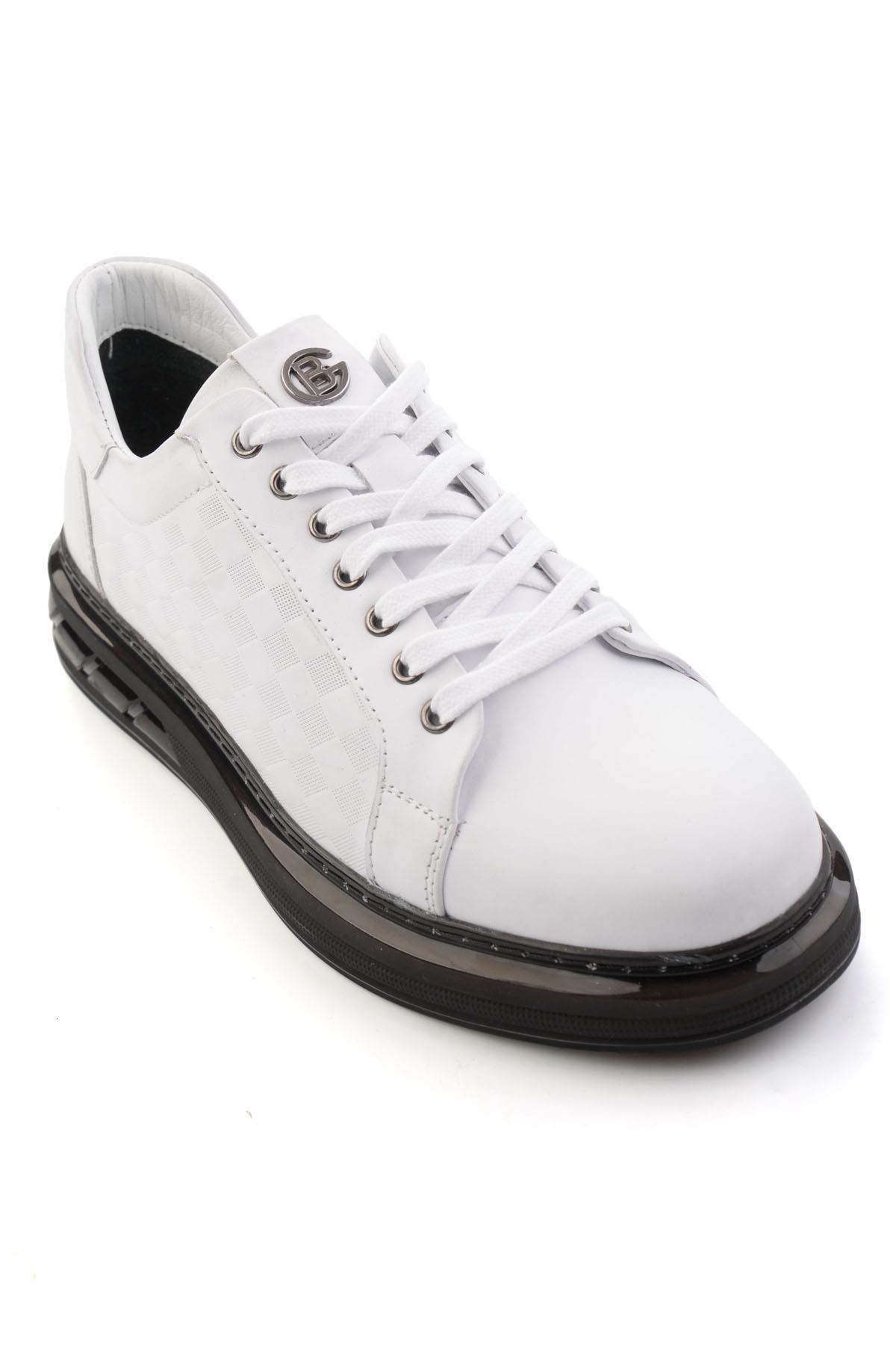 Beyaz Baskılı Hakiki Deri Erkek Sneaker E01080221143