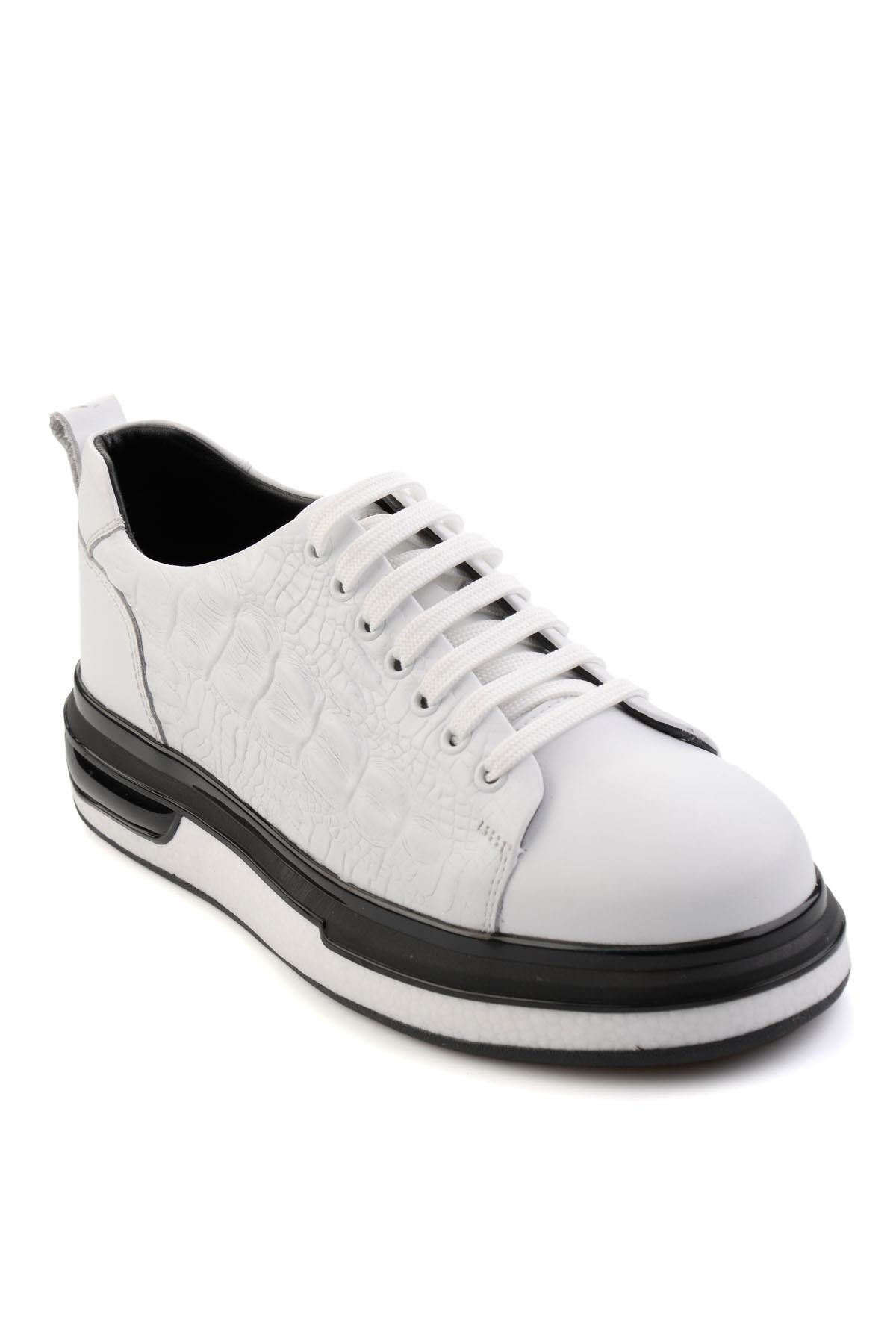 Beyaz Baskılı Hakiki Deri Erkek Sneaker E01811038003