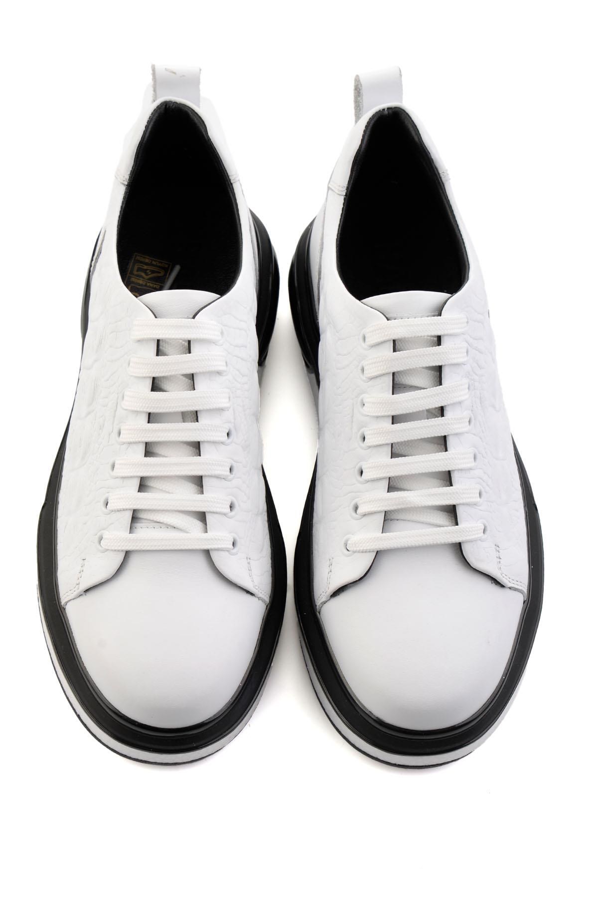 Beyaz Baskılı Hakiki Deri Erkek Sneaker E01811038003