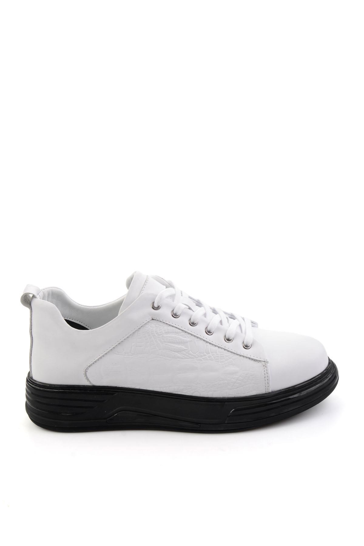 Beyaz Baskılı Hakiki Deri Erkek Sneaker E01080216843