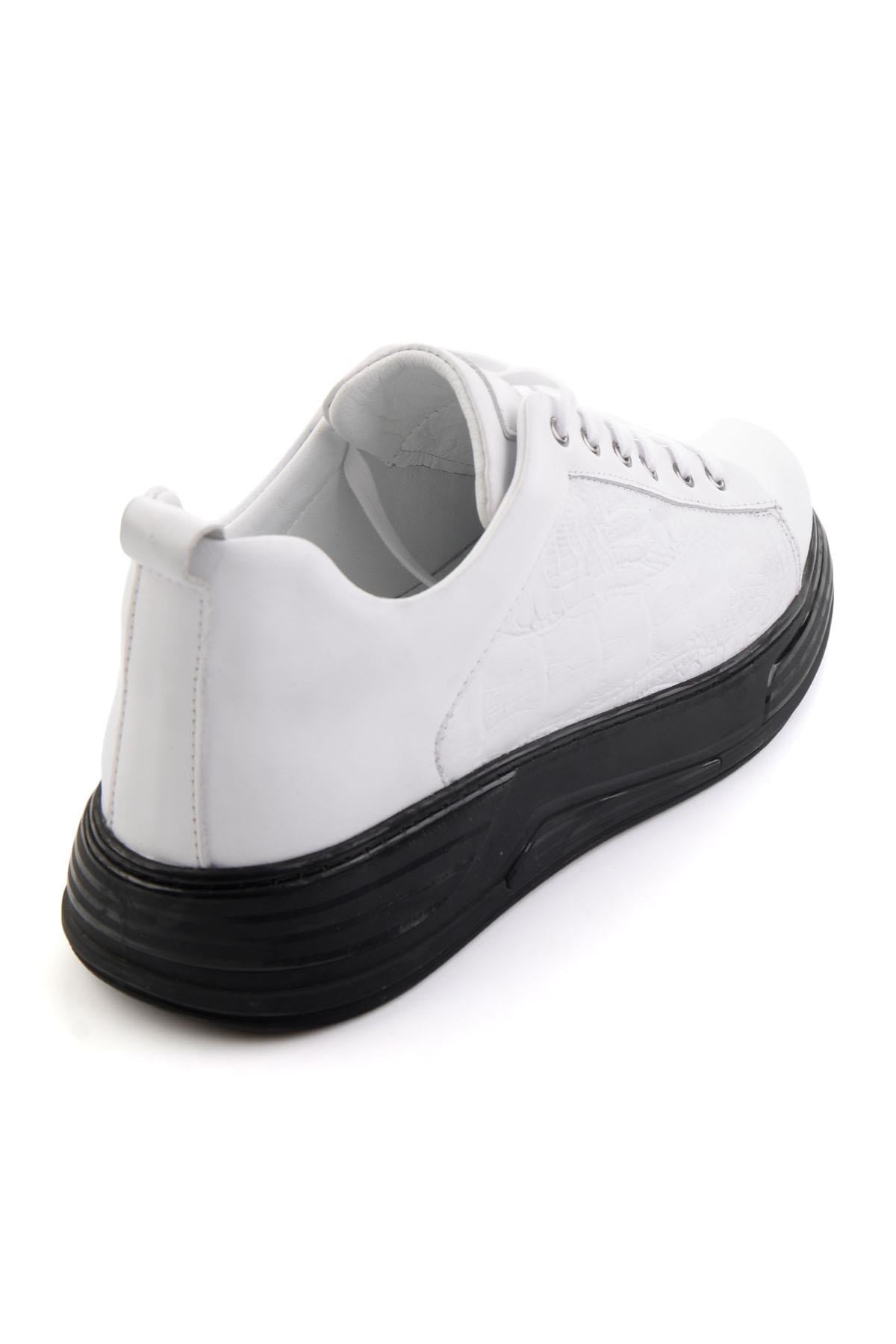 Beyaz Baskılı Hakiki Deri Erkek Sneaker E01080216843