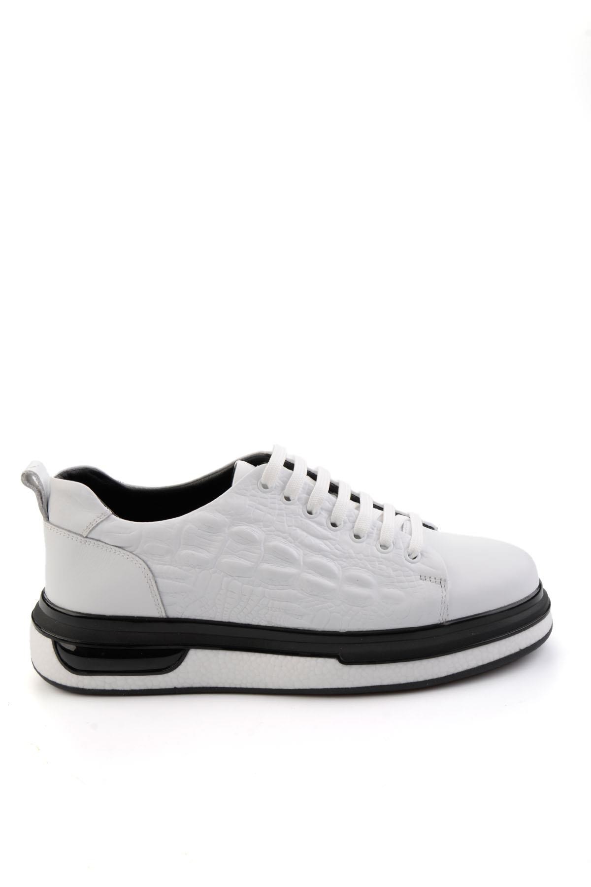 Beyaz Baskılı Hakiki Deri Erkek Sneaker E01811038003
