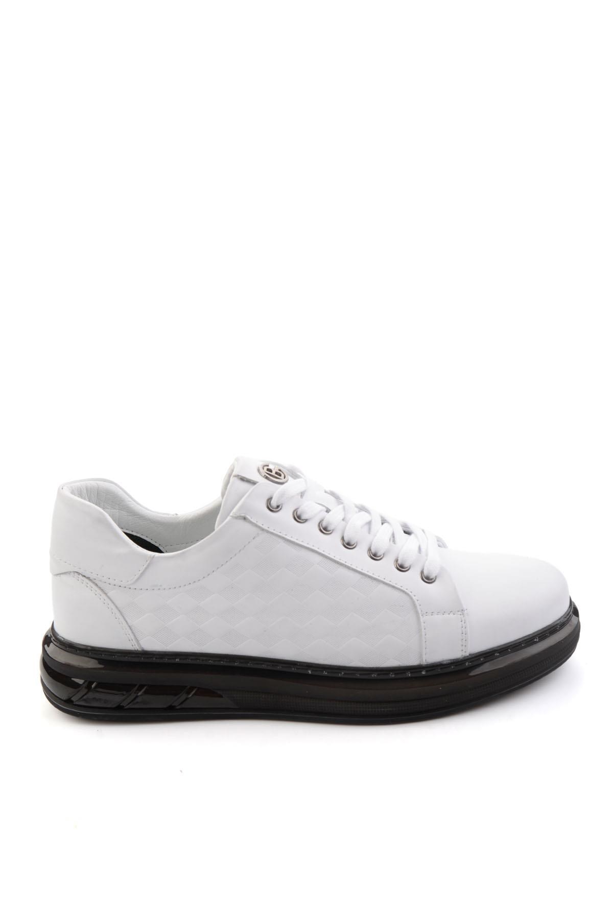 Beyaz Baskılı Hakiki Deri Erkek Sneaker E01080221143