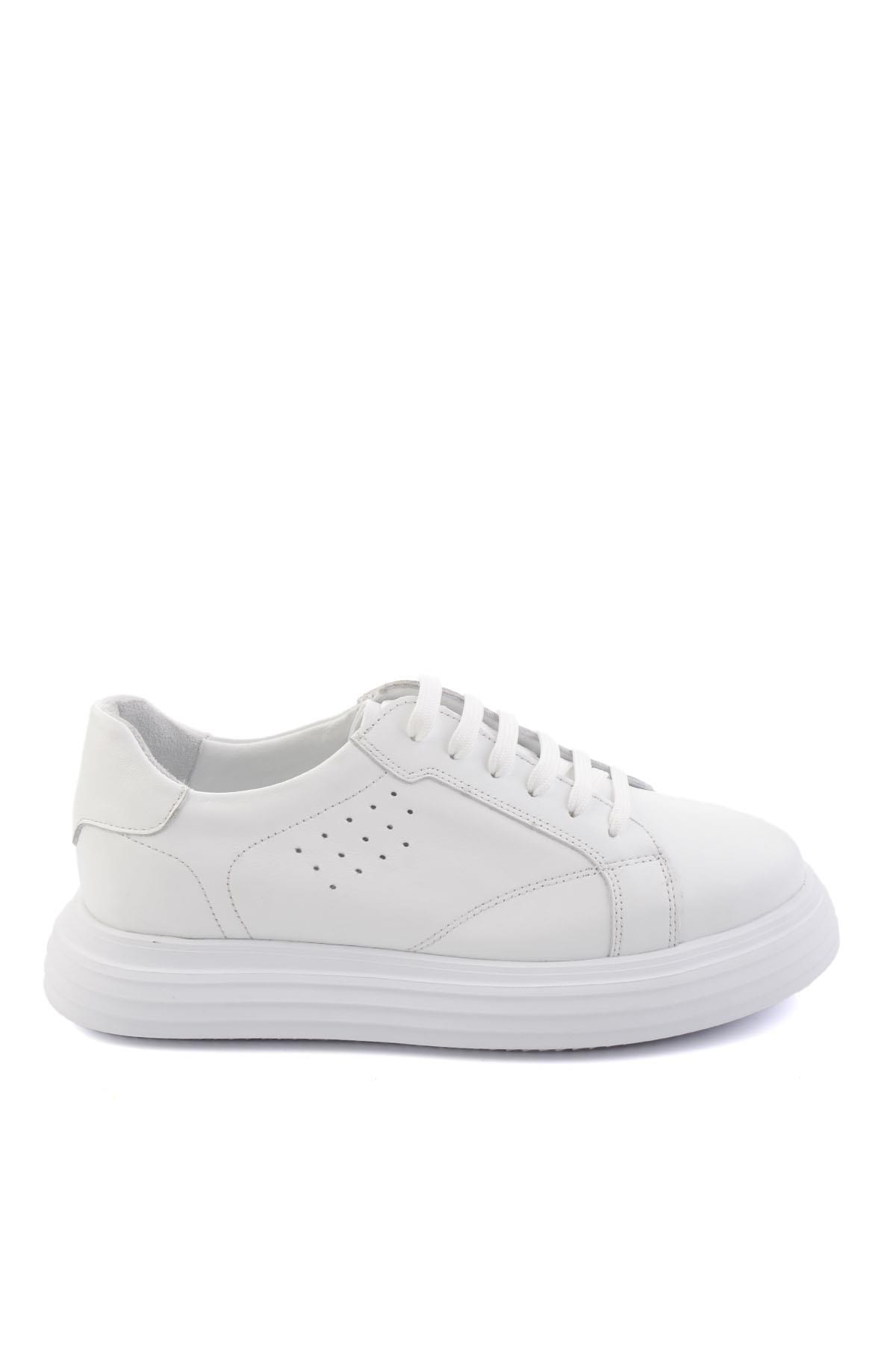 Beyaz Baskılı Hakiki Deri Erkek Sneaker E01811256003