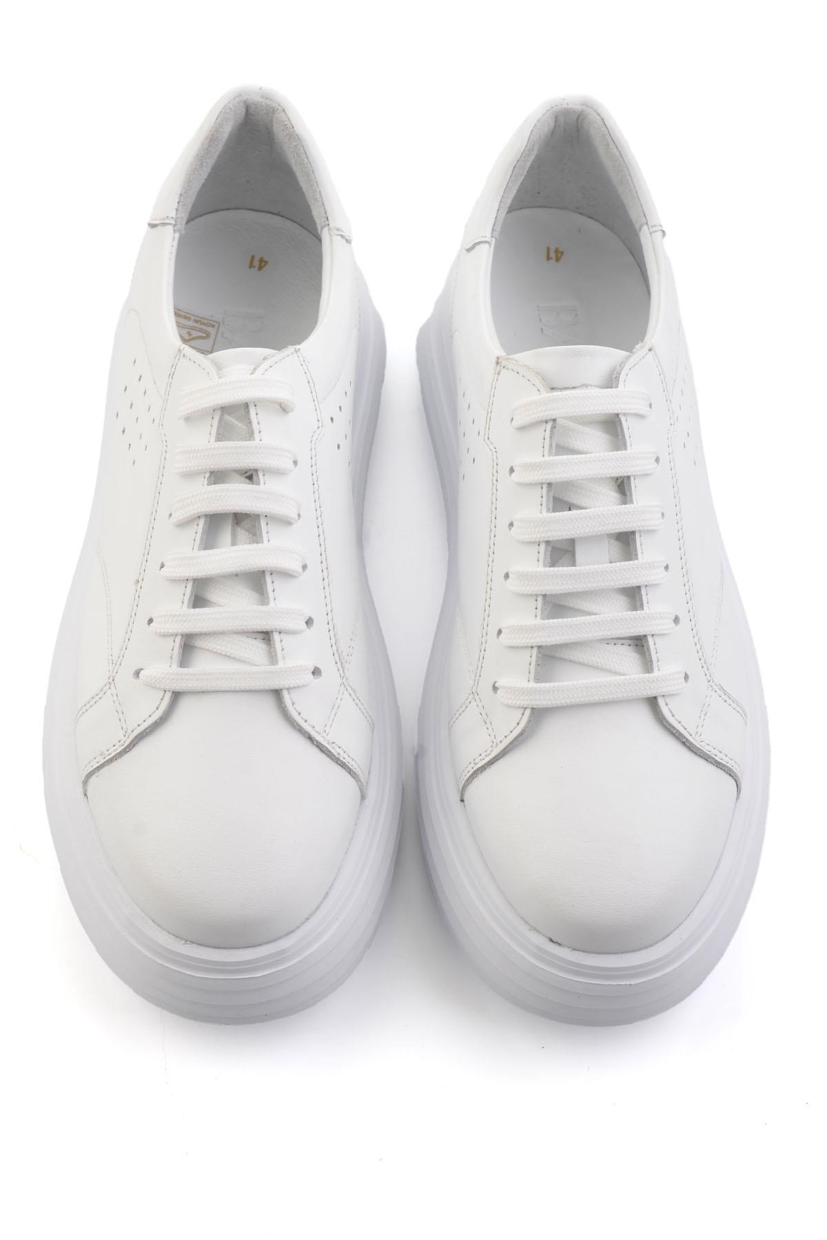 Beyaz Baskılı Hakiki Deri Erkek Sneaker E01811256003
