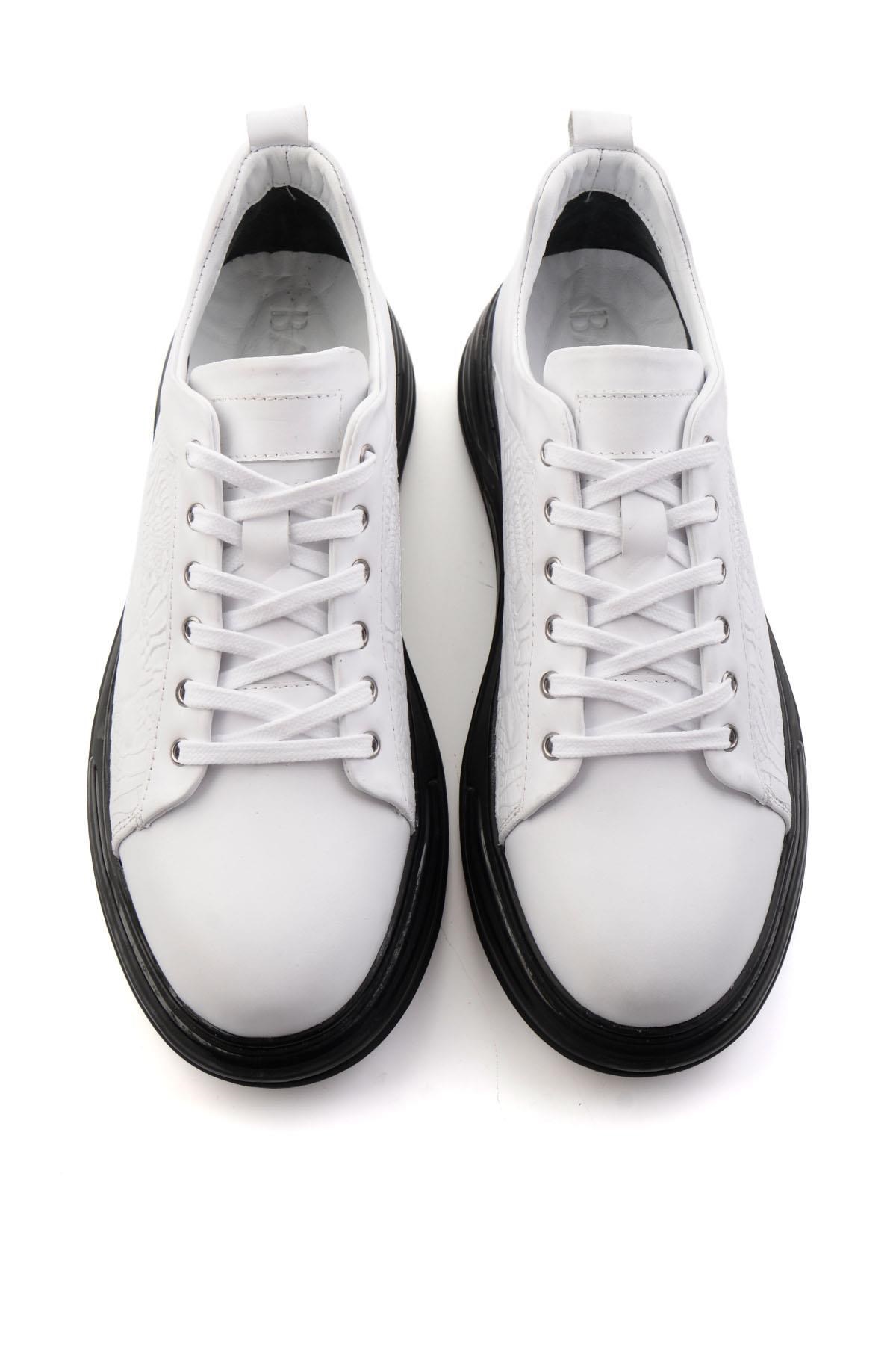 Beyaz Baskılı Hakiki Deri Erkek Sneaker E01080216843