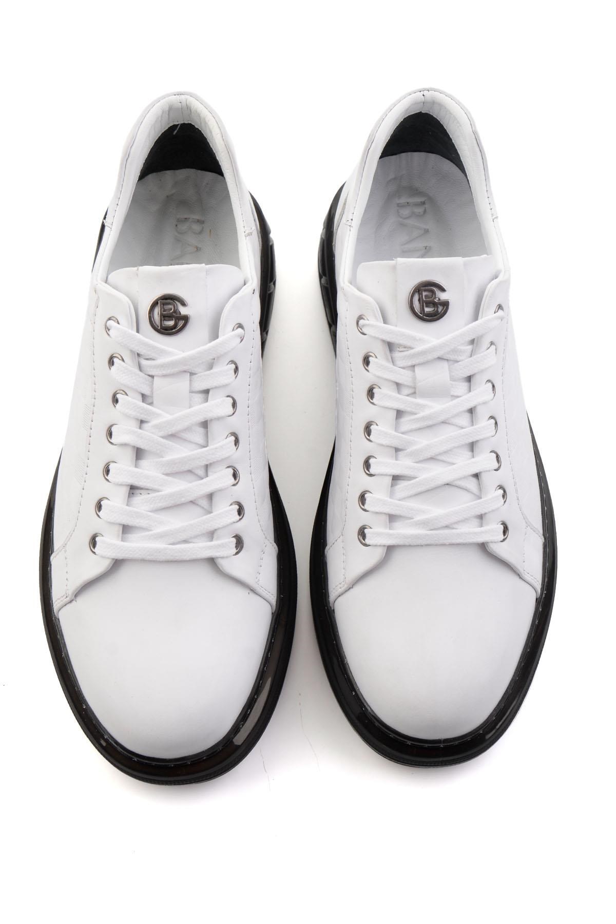 Beyaz Baskılı Hakiki Deri Erkek Sneaker E01080221143
