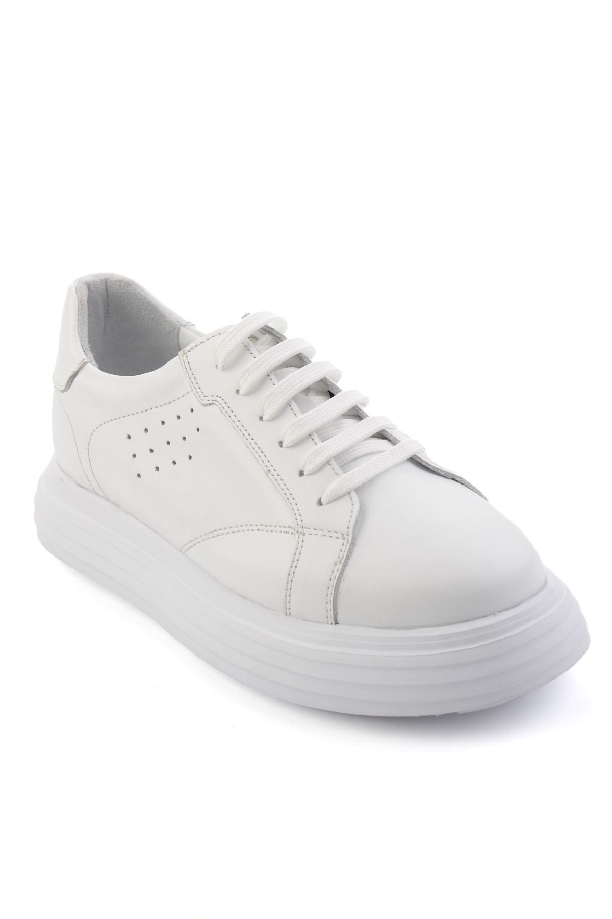 Beyaz Baskılı Hakiki Deri Erkek Sneaker E01811256003