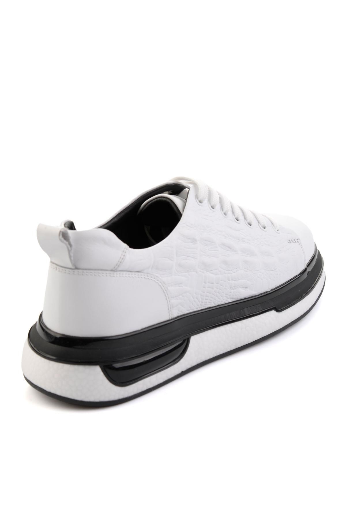 Beyaz Baskılı Hakiki Deri Erkek Sneaker E01811038003