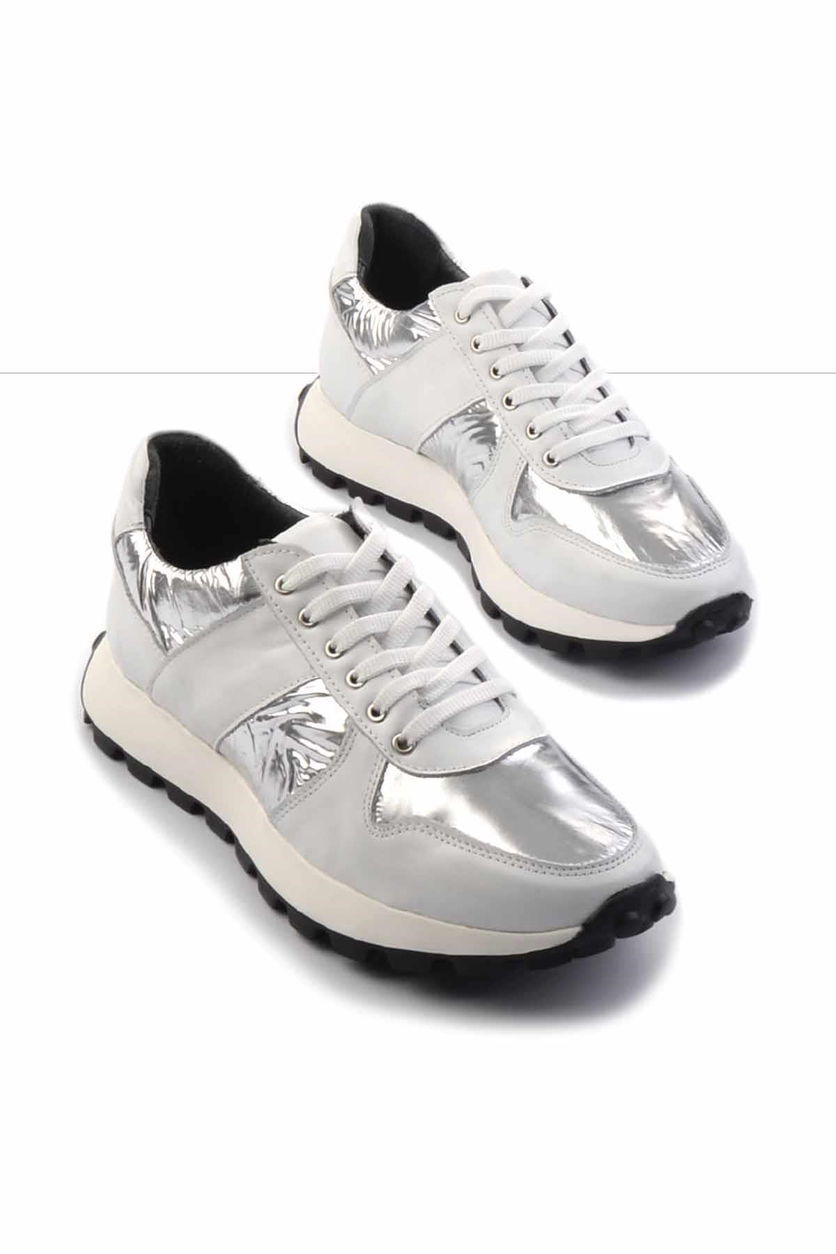 Beyaz Beyaz Hakiki Deri Erkek Sneaker E01401086603
