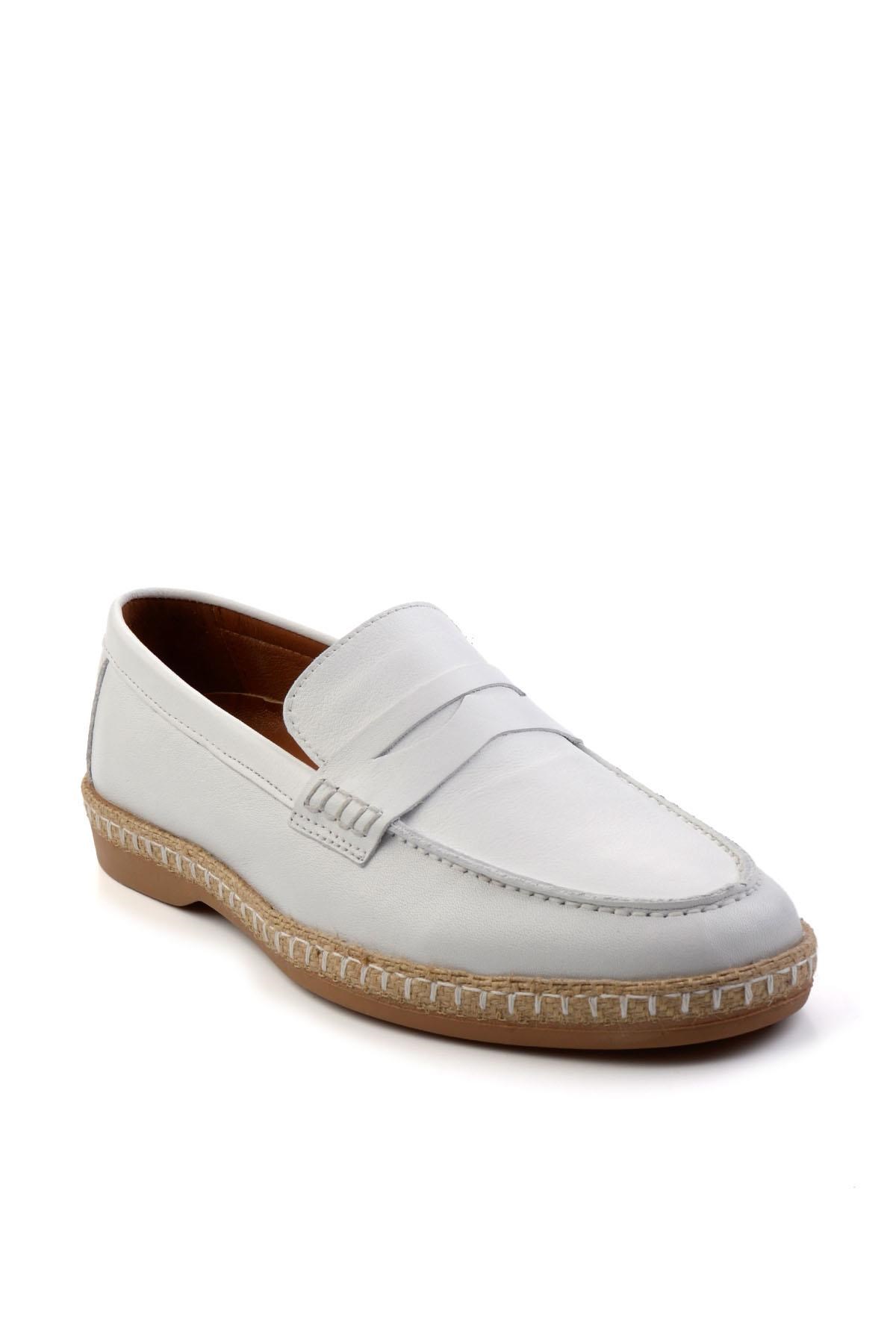 Beyaz Hakiki Deri Erkek Espadril E01079709003