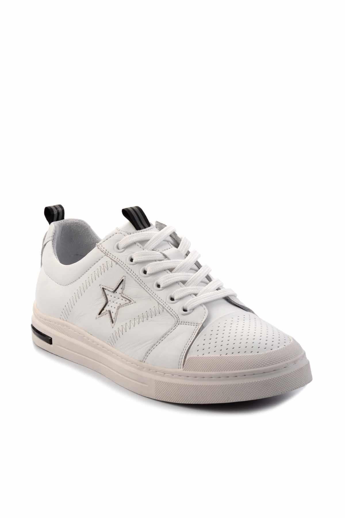 Beyaz Hakiki Deri Erkek Sneaker E01398202703