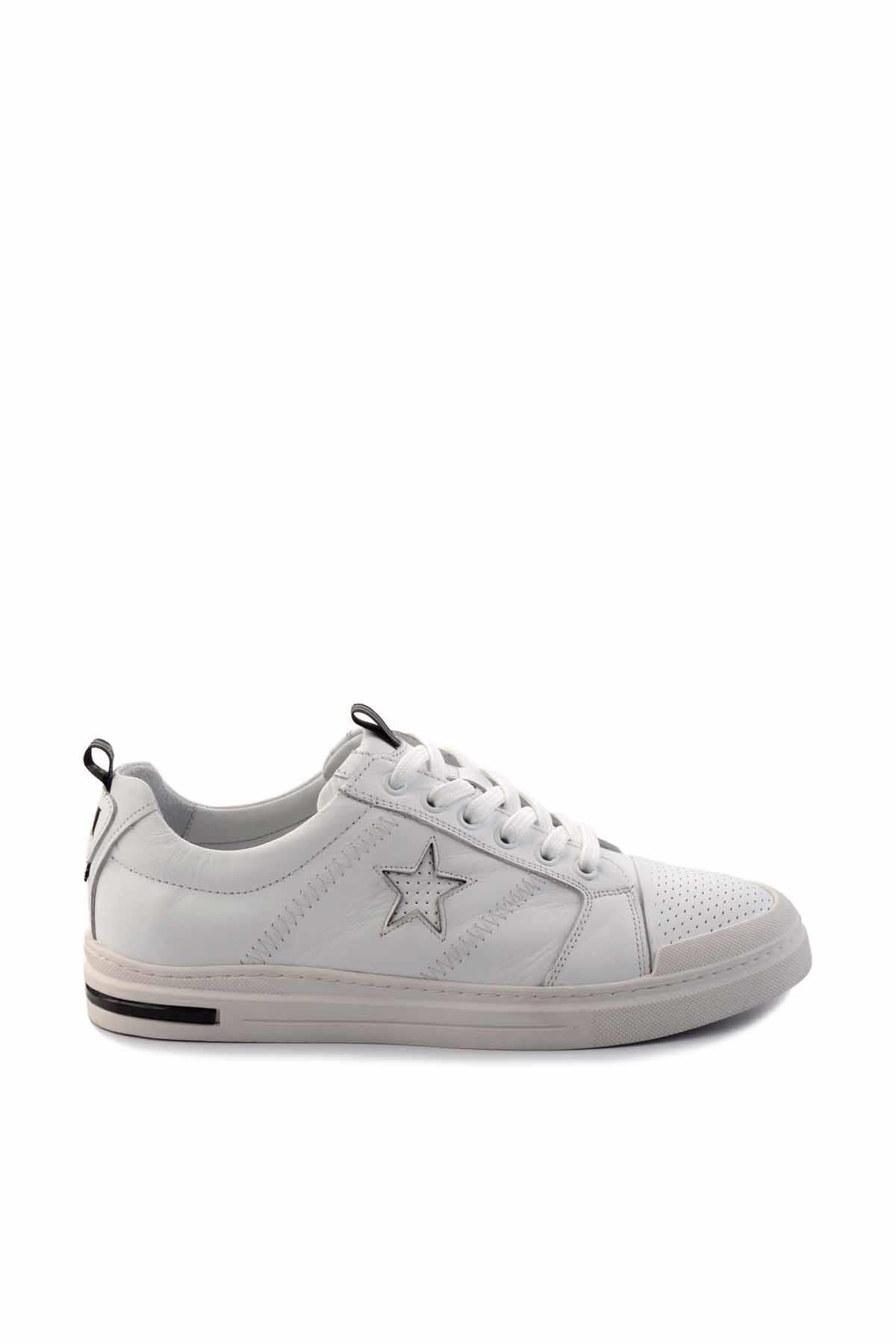 Beyaz Hakiki Deri Erkek Sneaker E01398202703