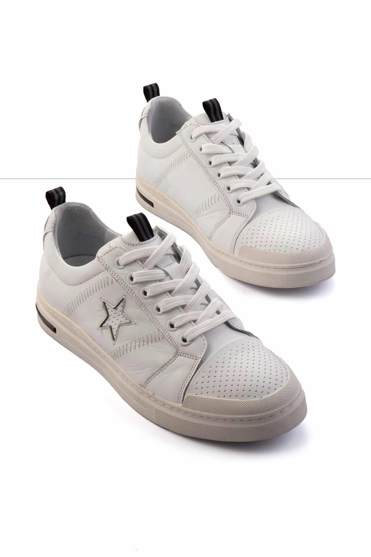 Beyaz Hakiki Deri Erkek Sneaker E01398202703