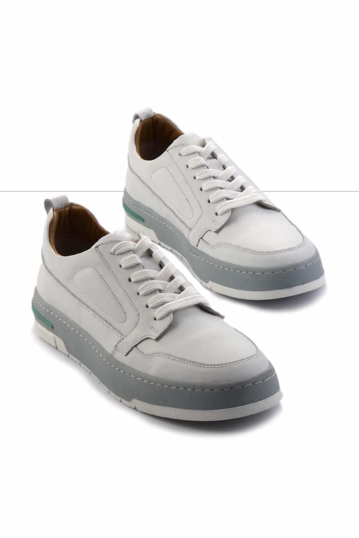Beyaz Hakiki Deri Erkek Sneaker E01463410603