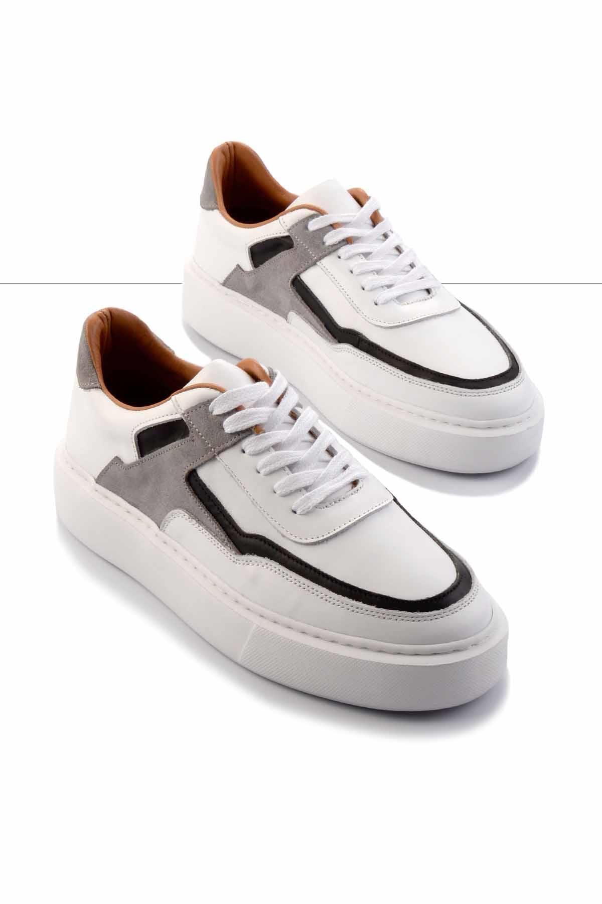 Beyaz Hakiki Deri Erkek Sneaker E01549289203