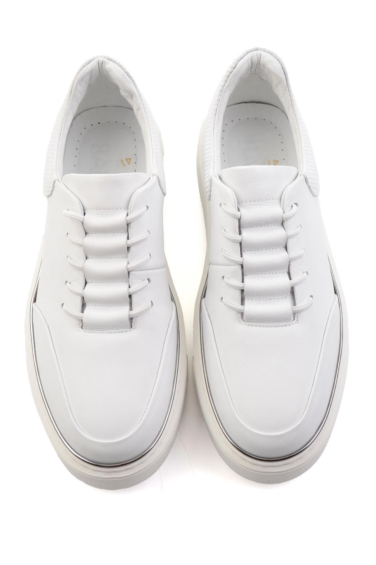 Beyaz Hakiki Deri Erkek Sneaker E01585127543
