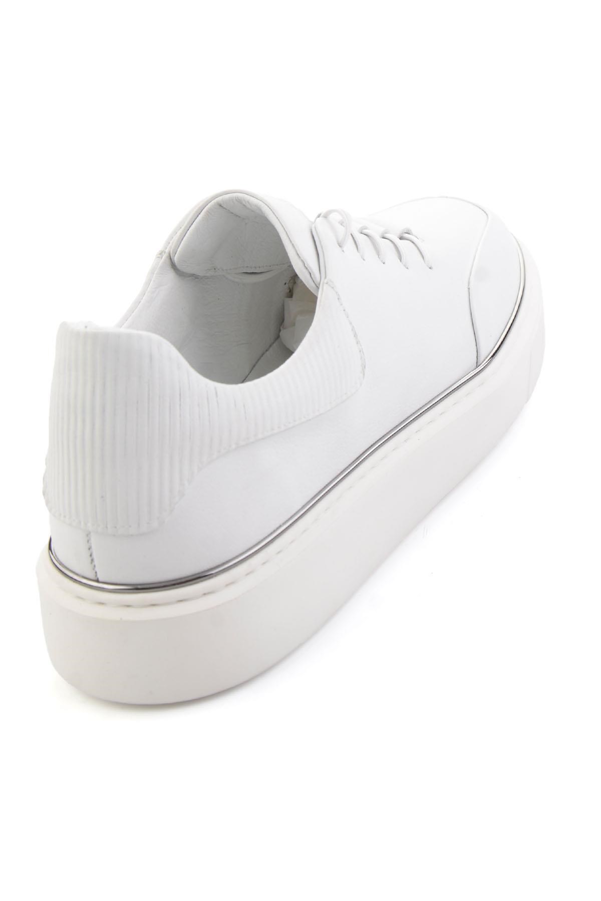 Beyaz Hakiki Deri Erkek Sneaker E01585127543