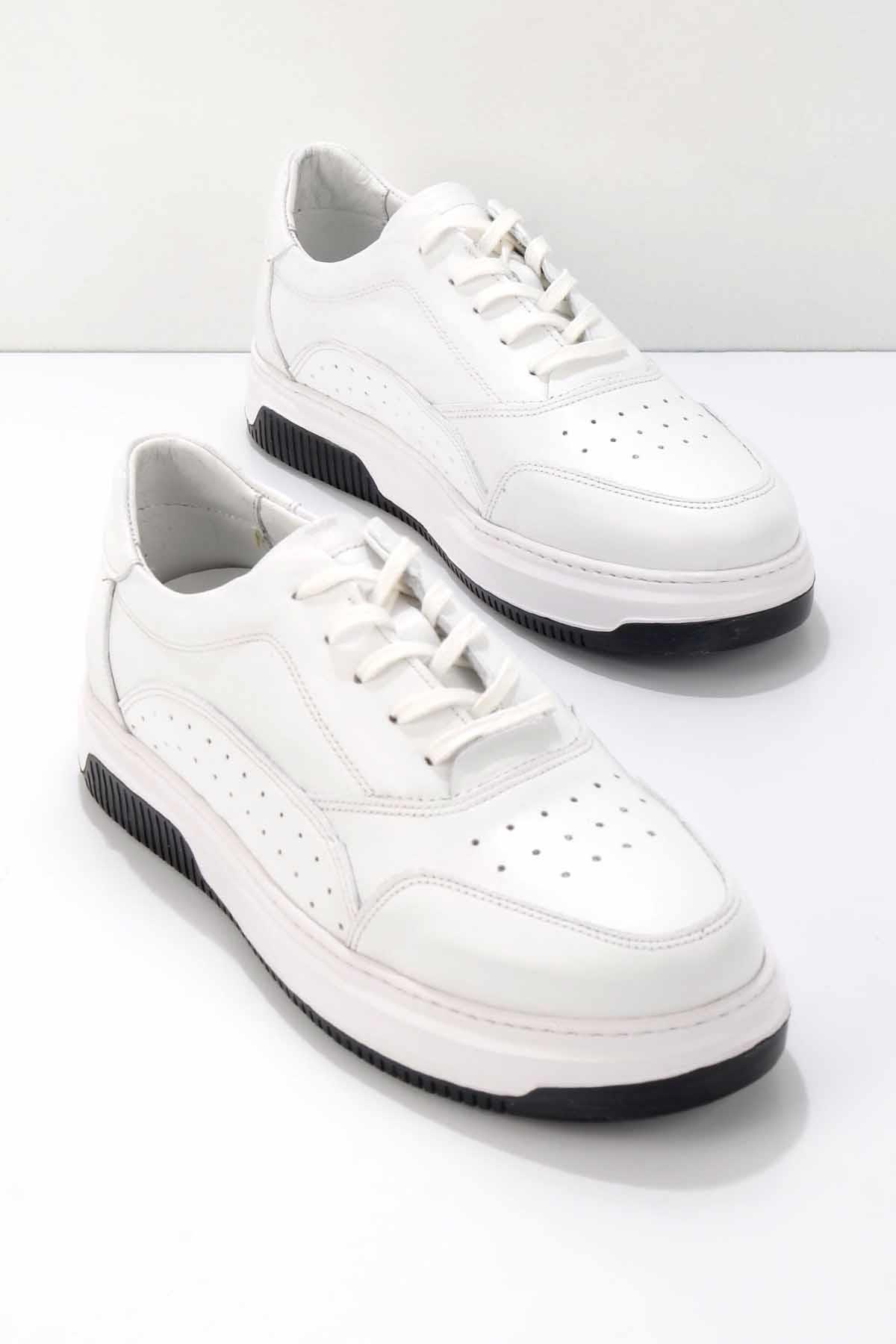 Beyaz Hakiki Deri Erkek Sneaker E01811234803