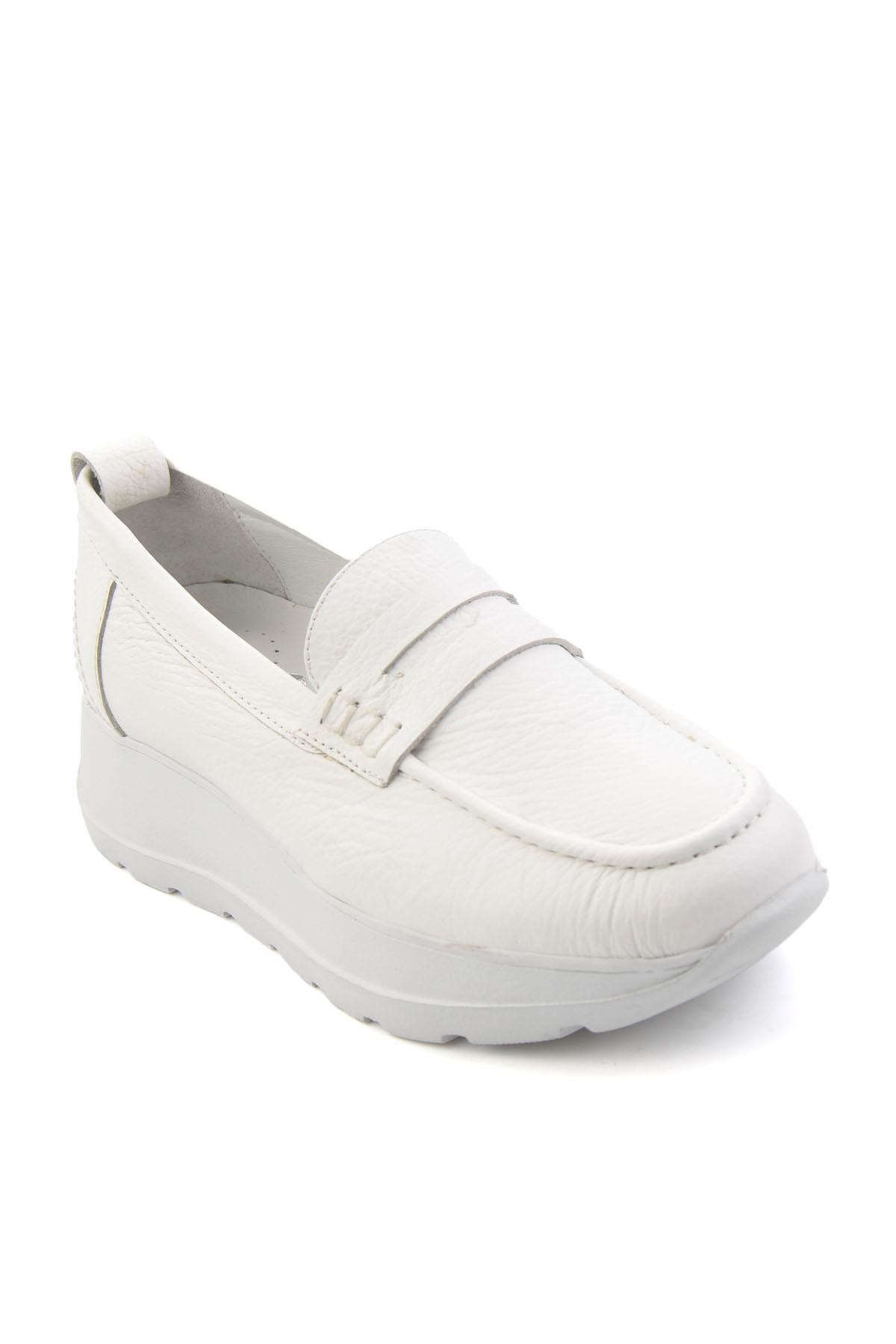 Beyaz Hakiki Deri Kadın Loafer Ayakkabı K01087246703