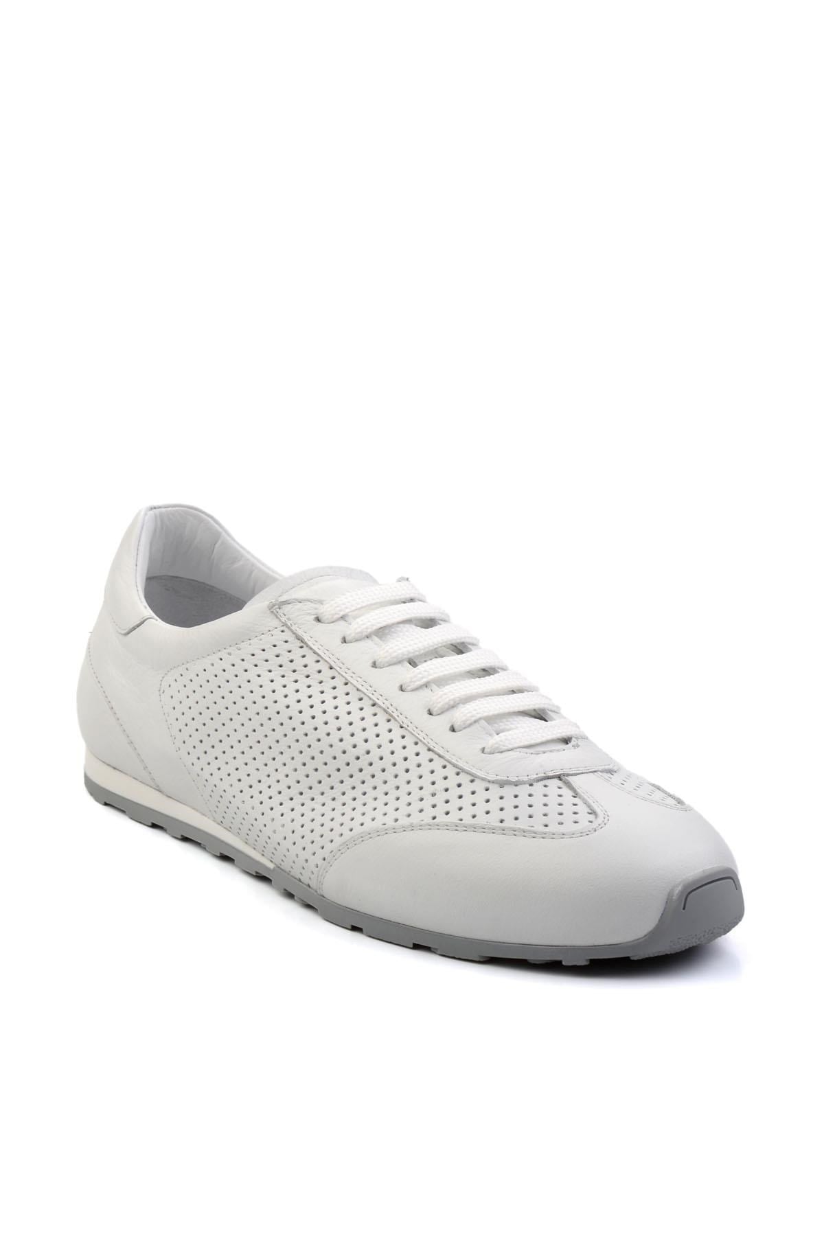Beyaz Kırışık Hakiki Deri Erkek Sneaker E01083017103
