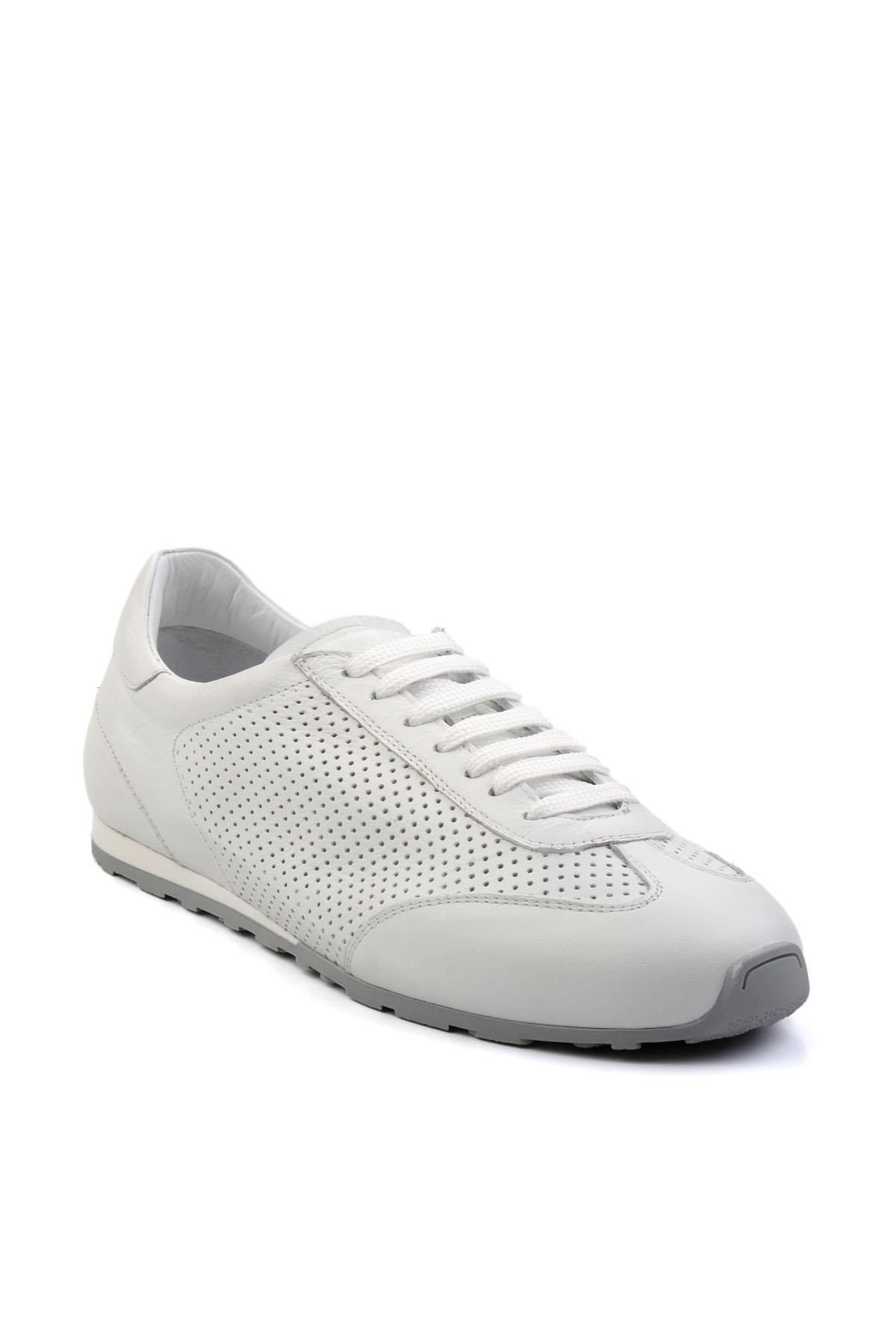Beyaz Kırışık Hakiki Deri Erkek Sneaker E01083017103