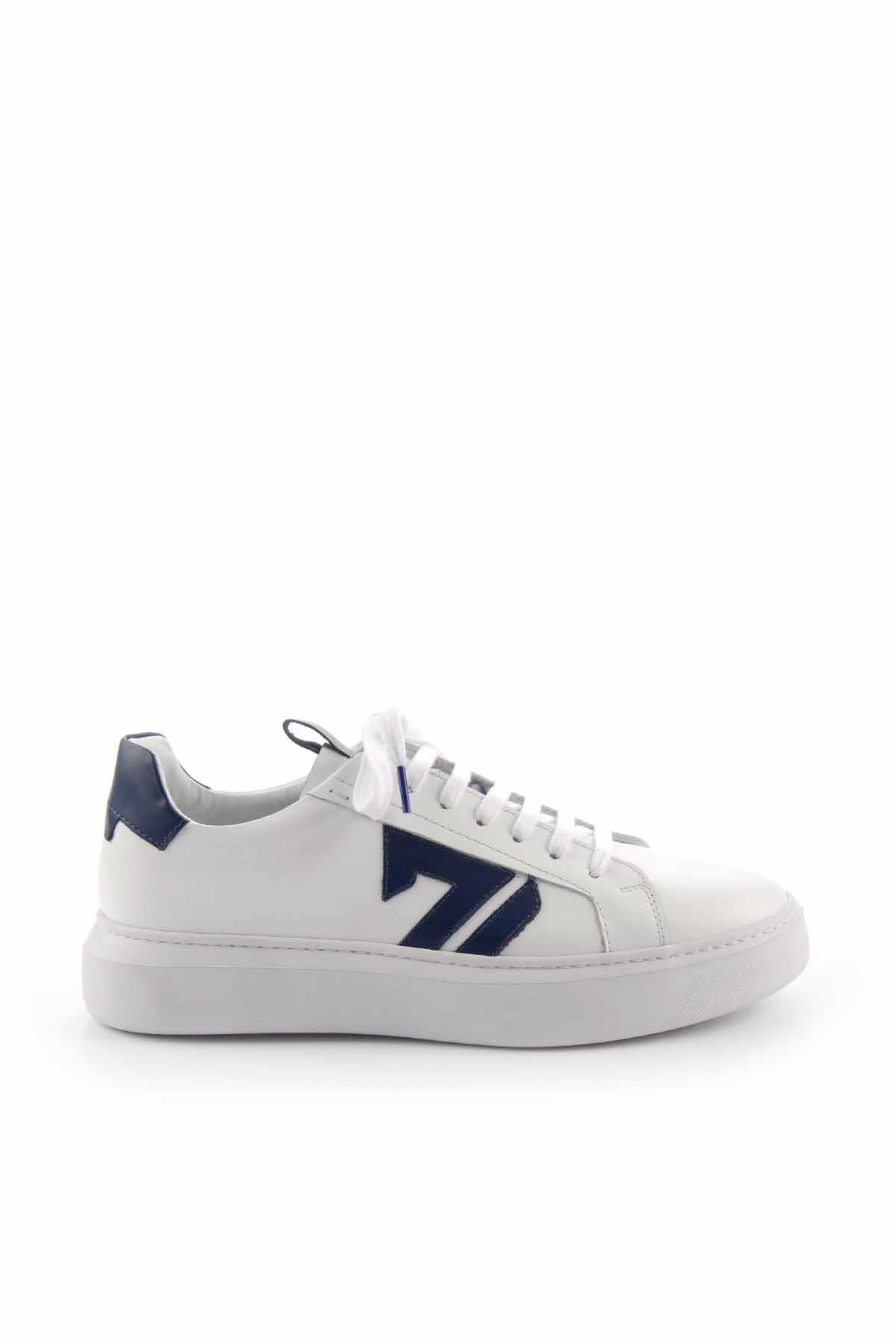 Beyaz Lacivert Hakiki Deri Erkek Sneaker E01901521303