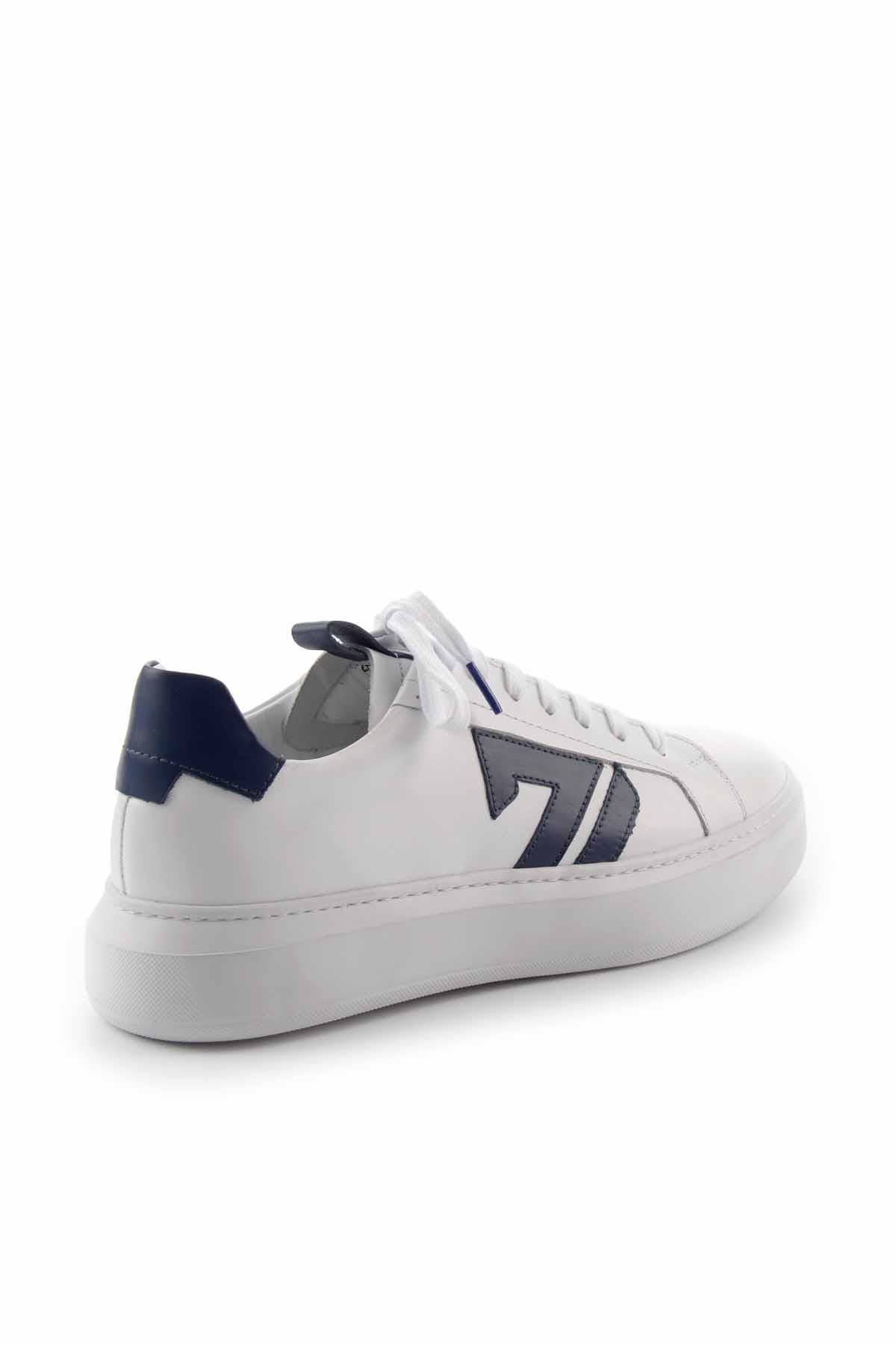 Beyaz Lacivert Hakiki Deri Erkek Sneaker E01901521303