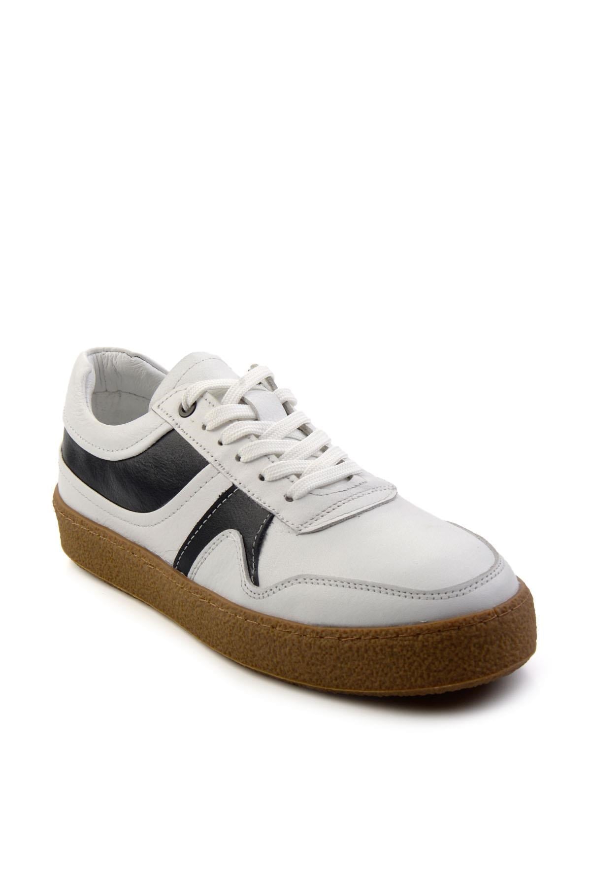 Beyaz Lacivert Hakiki Deri Erkek Sneaker E01585002603