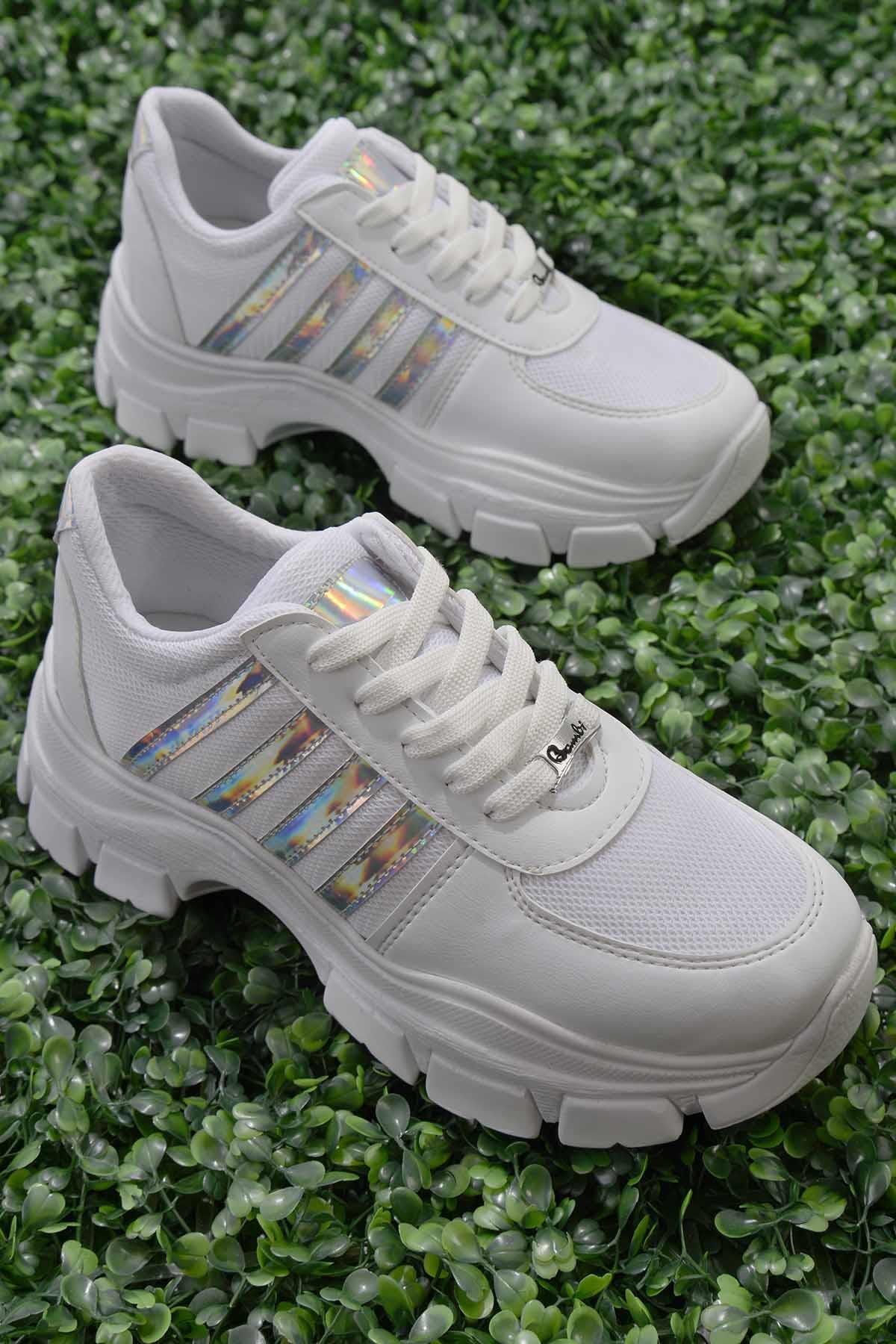 Beyaz Lame  Kadın Sneaker K01836001509