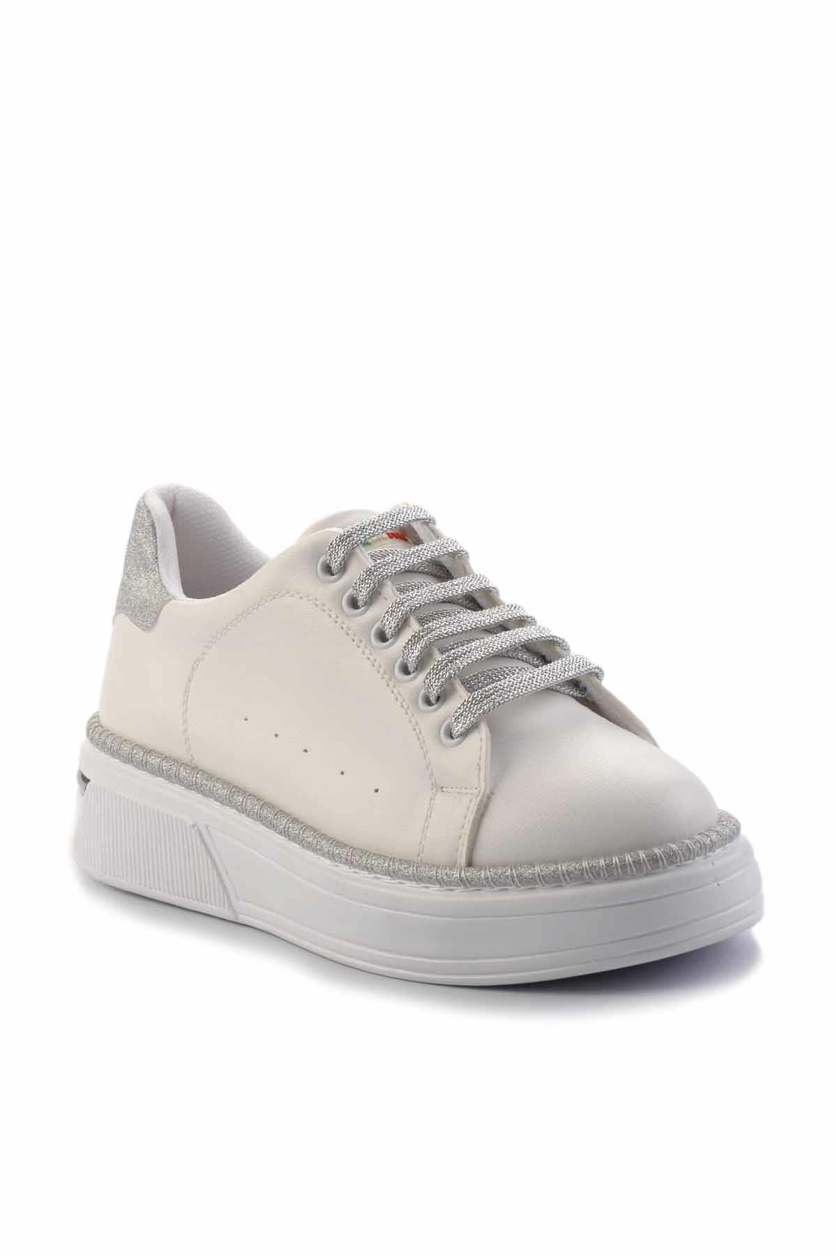 Beyaz Lame Simli  Kadın Sneaker K01377023609