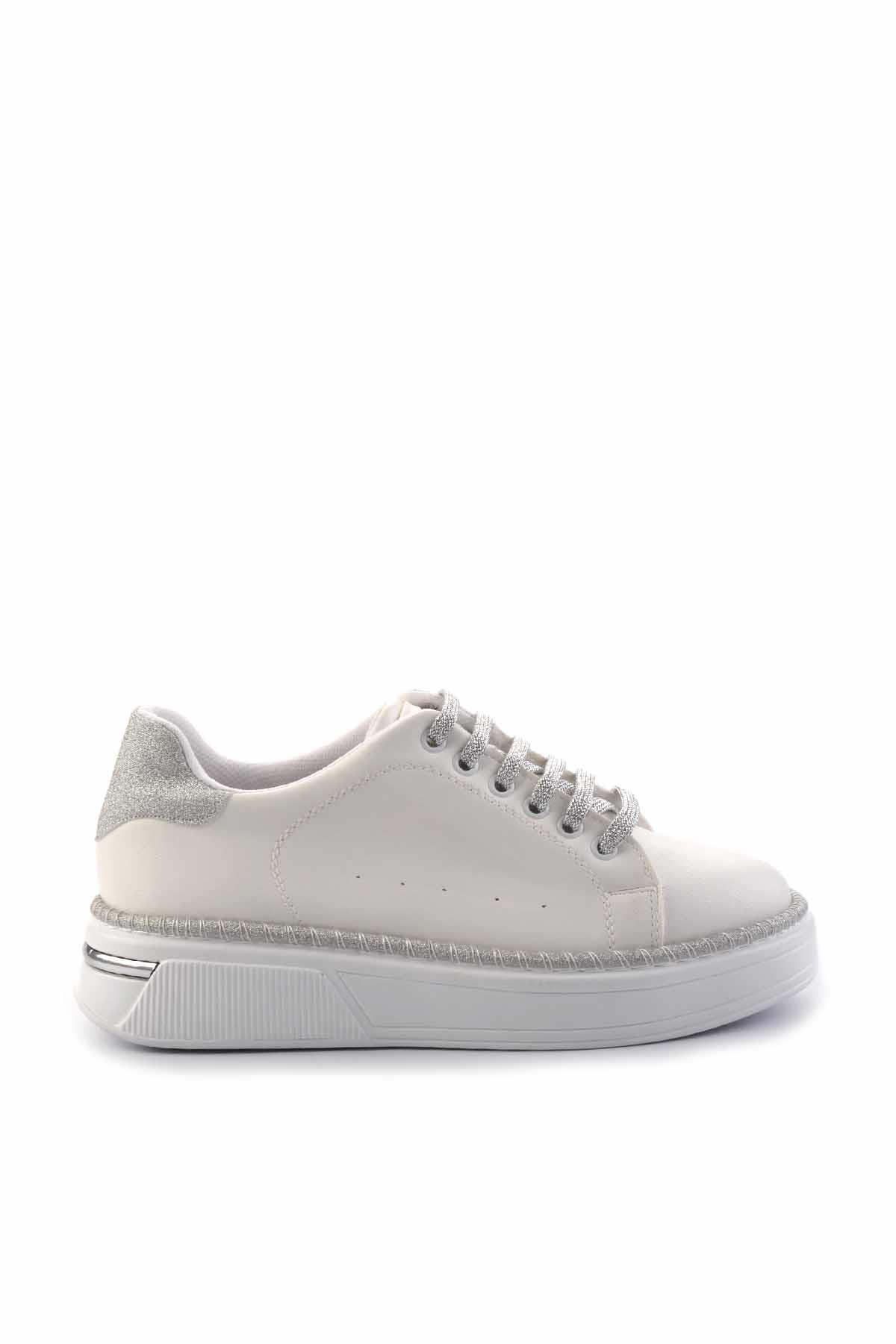 Beyaz Lame Simli  Kadın Sneaker K01377023609