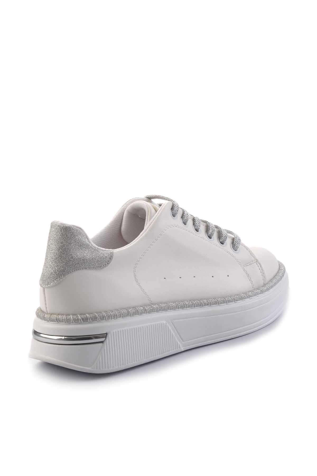 Beyaz Lame Simli  Kadın Sneaker K01377023609