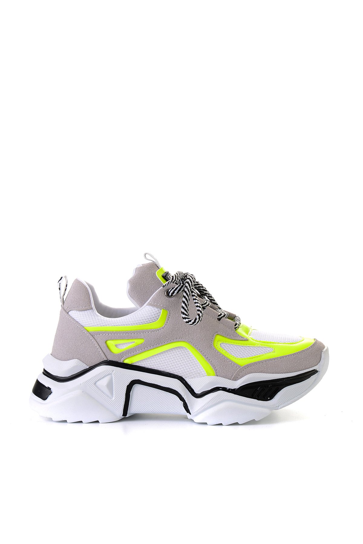 Bey/Sarı Neon/Açık Gri Kadın Sneaker | Bambi
