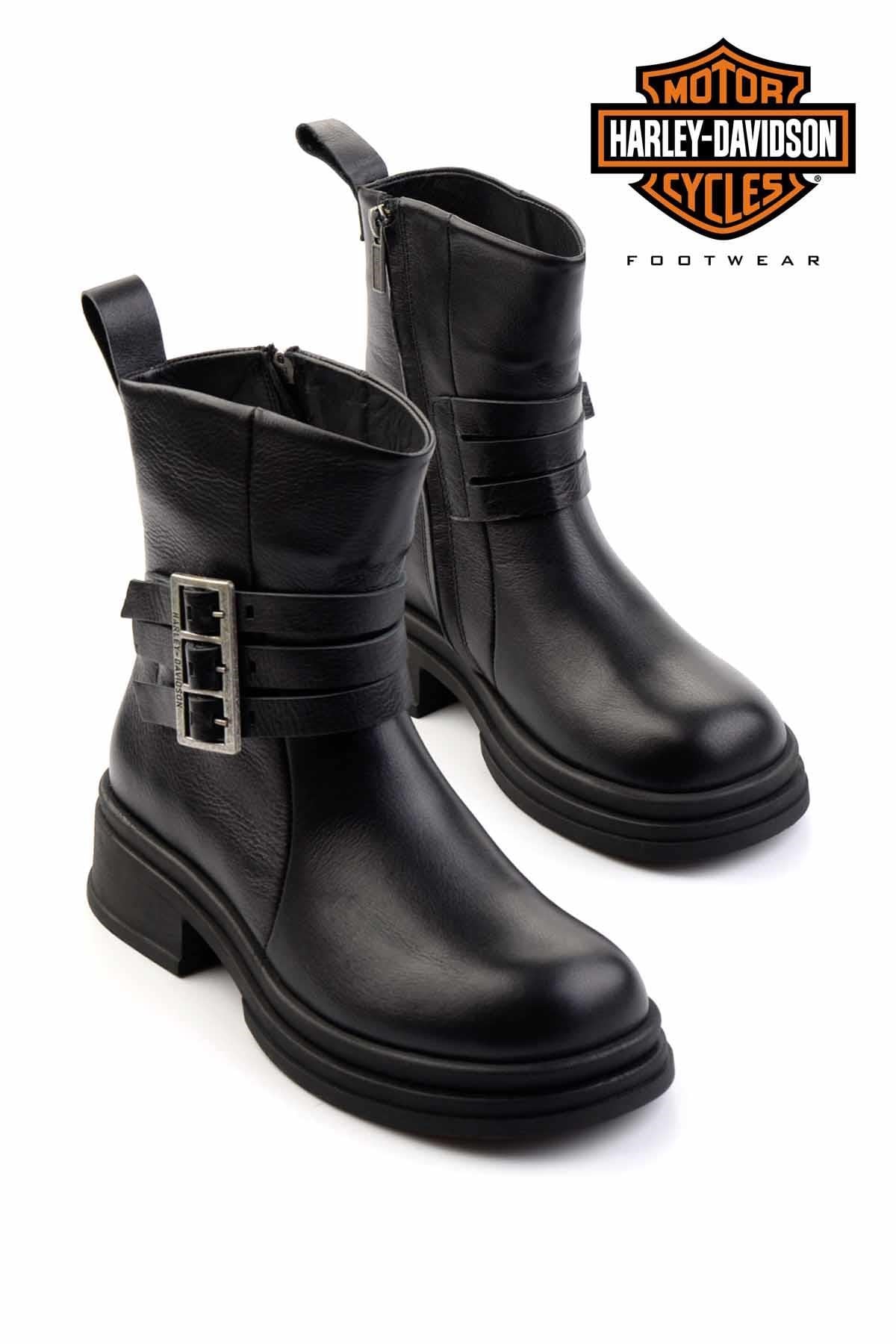 Black Hakiki Deri Kadın Bot & Bootie HD0777004503