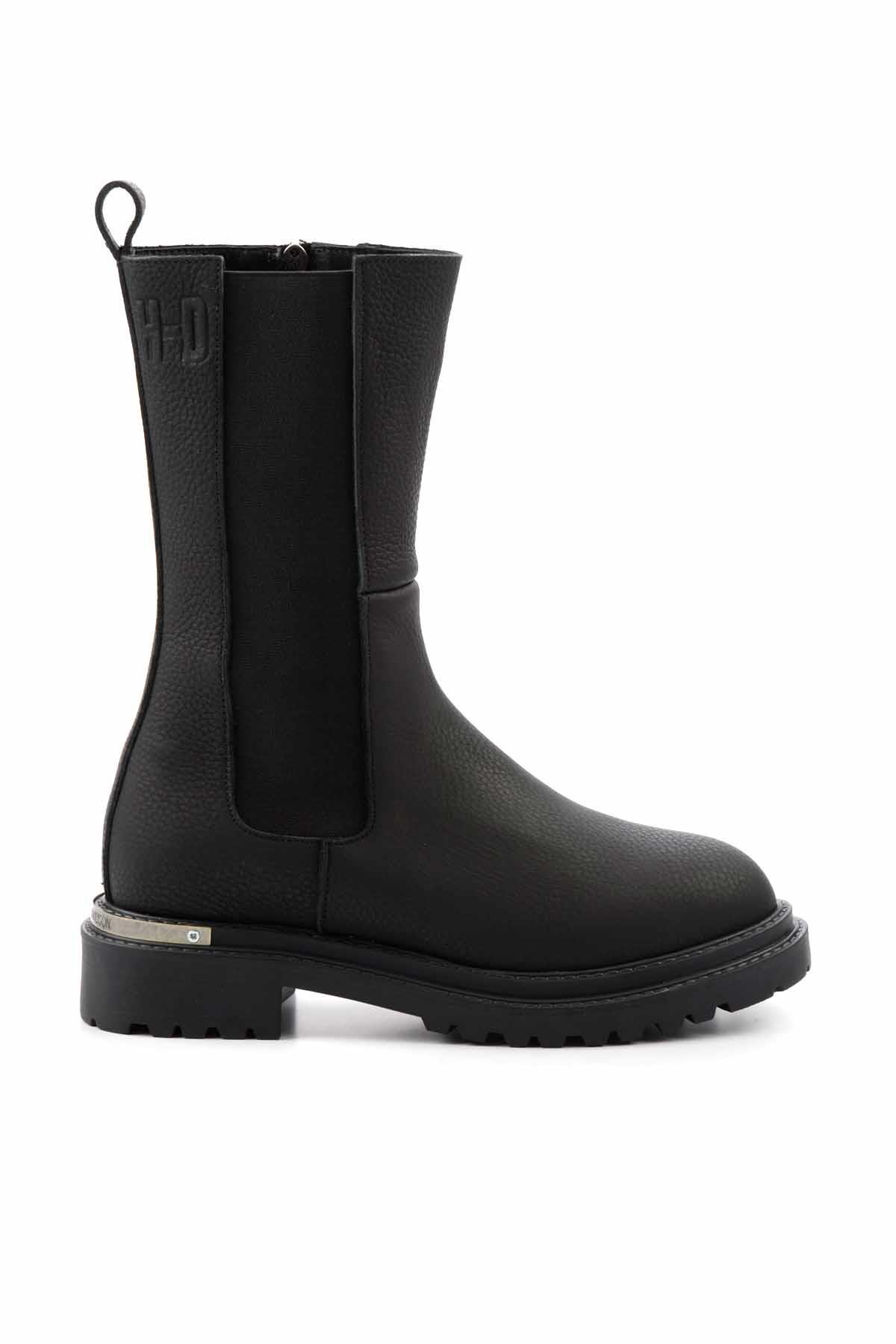 Black Hakiki Deri Kadın Bot & Bootie HD0777003803
