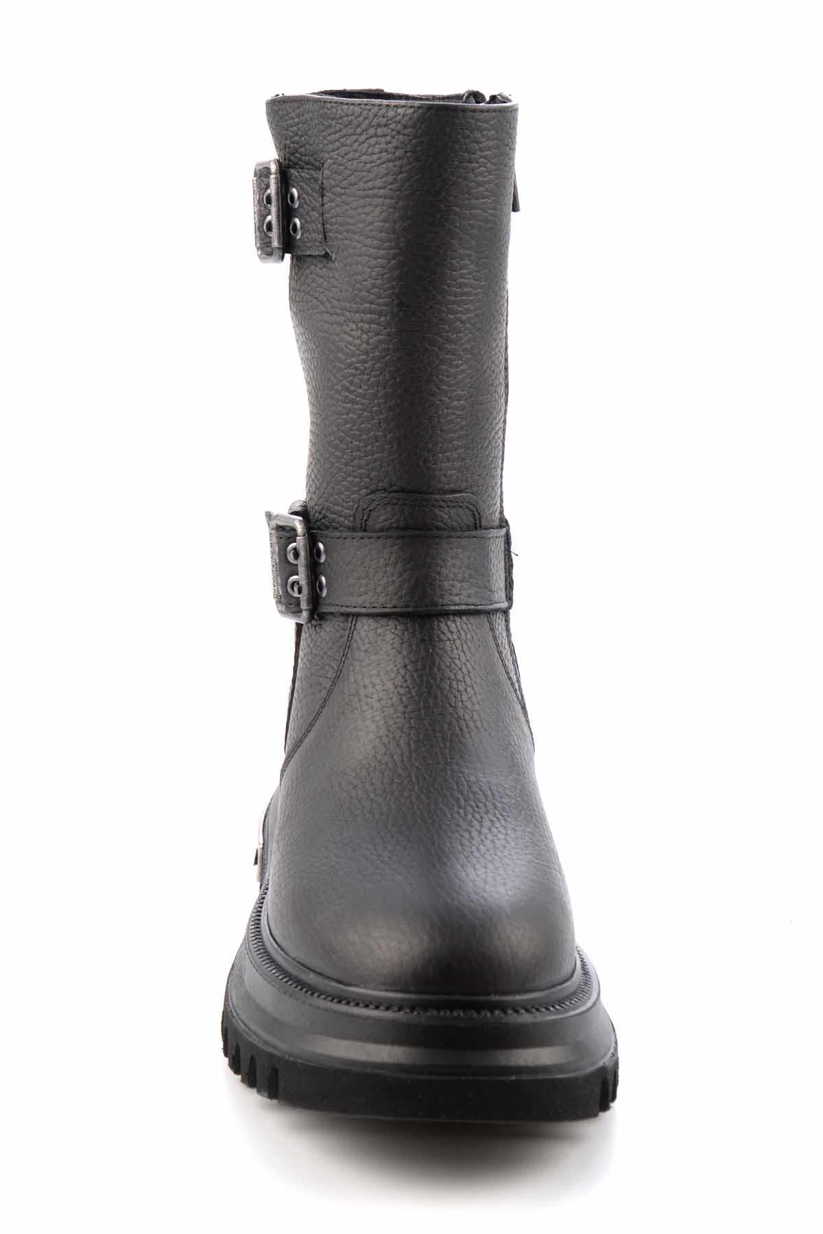 Black Hakiki Deri Kadın Bot & Bootie HD0777056603