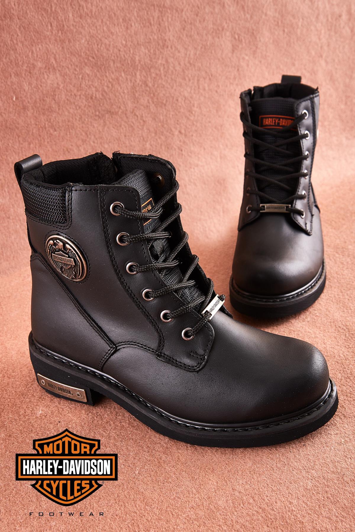 Black Hakiki Deri Kadın Bot & Bootie HD0777009803